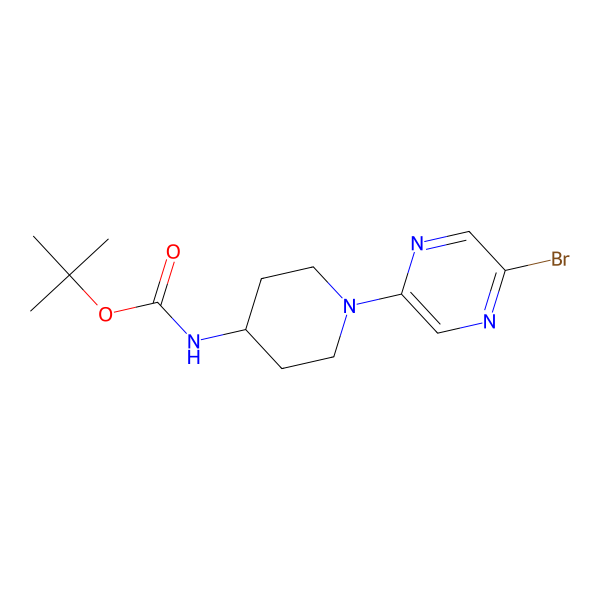 Tert-butyl N-[1-(5-bromopyrazin-2-yl)piperidin-4-yl]carbamate molecular structure, CAS 2377036-17-2