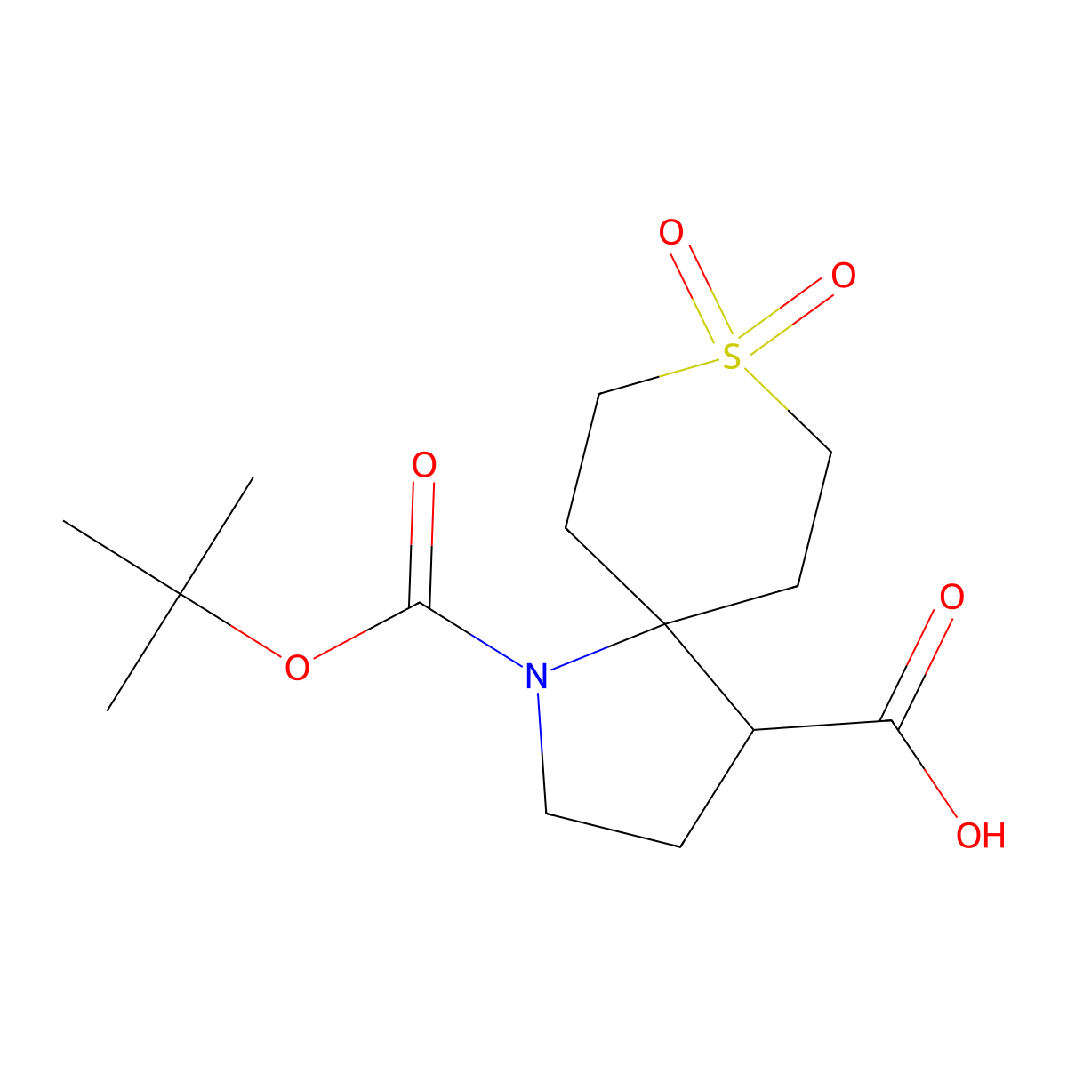1-[(2-Methylpropan-2-yl)oxycarbonyl]-8,8-dioxo-8lambda6-thia-1-azaspiro[4.5]decane-4-carboxylic acid molecular structure, CAS 2377036-18-3