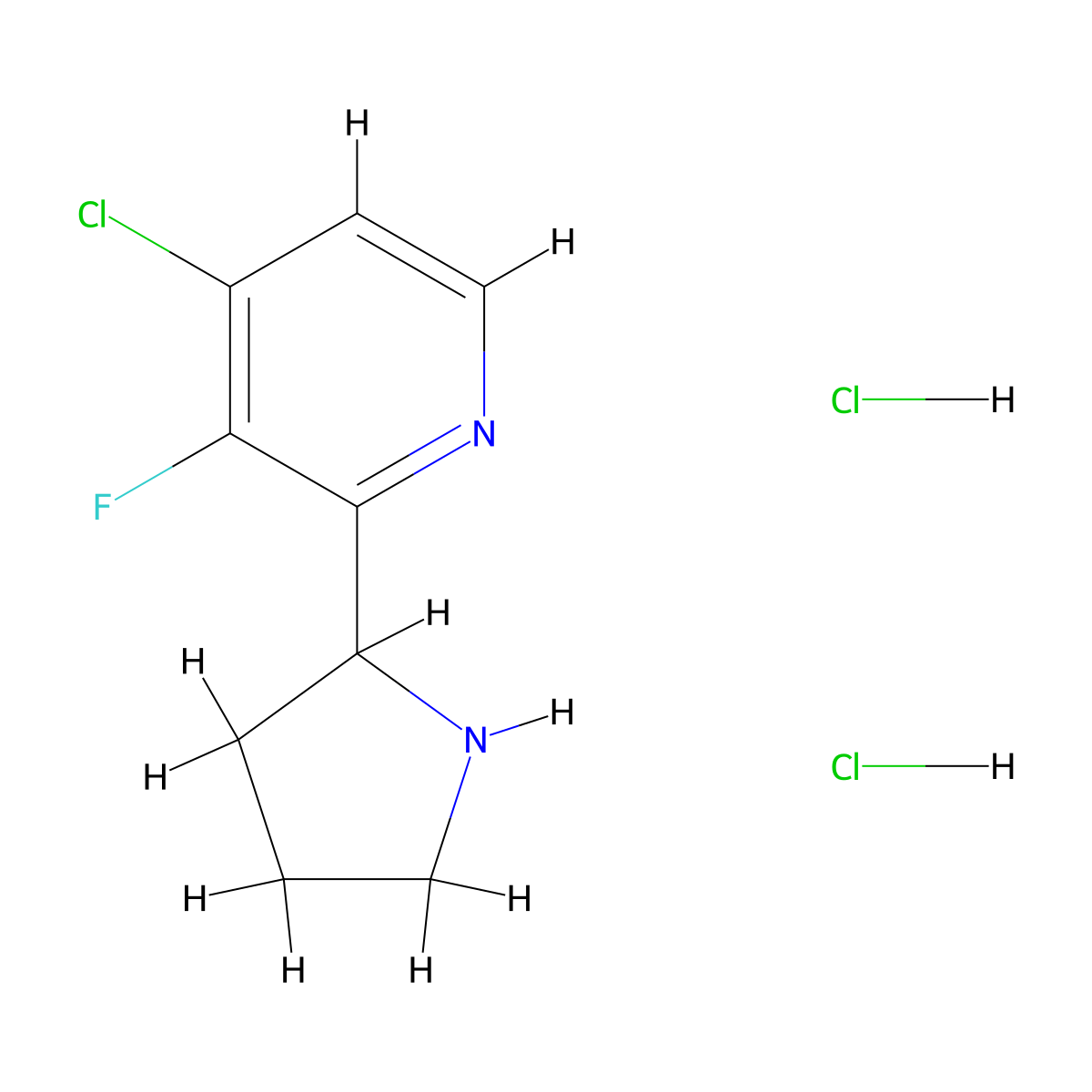 4-Chloro-3-fluoro-2-(pyrrolidin-2-yl)pyridine dihydrochloride molecular structure, CAS 2377036-31-0