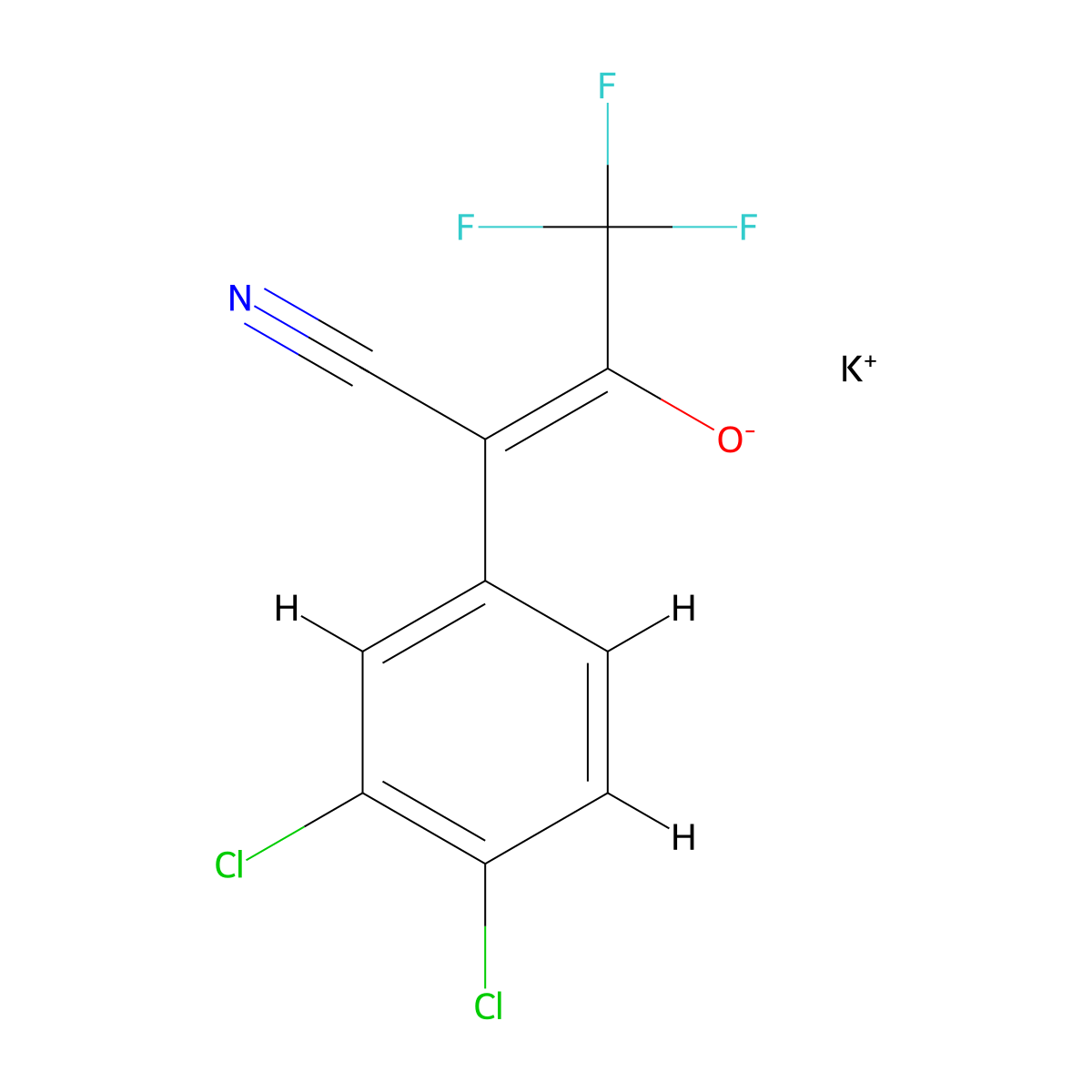 potassium (1E)-1-cyano-1-(3,4-dichlorophenyl)-3,3,3-trifluoroprop-1-en-2-olate molecular structure, CAS 2377066-64-1