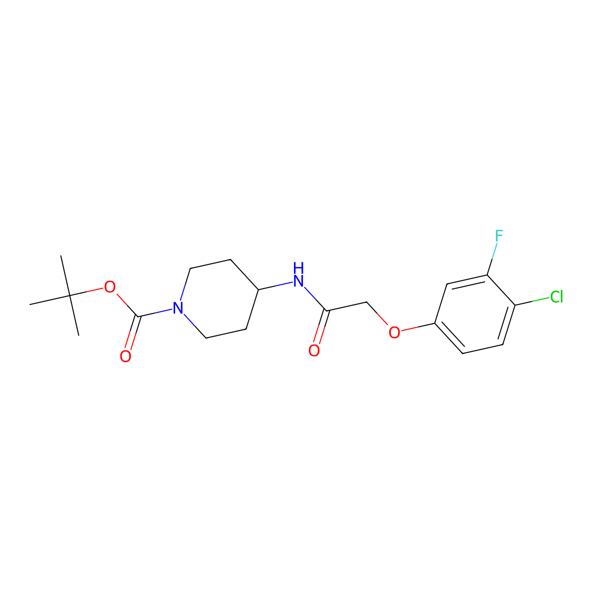 Tert-butyl 4-(2-(4-chloro-3-fluorophenoxy)acetamido)piperidine-1-carboxylate molecular structure, CAS 2377085-63-5