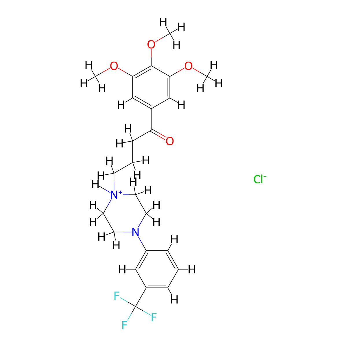 Butyrophenone, 3',4',5'-trimethoxy-4-(4-(alpha,alpha,alpha-trifluoro-m-tolyl)-1-piperazinyl)-, monohydrochloride molecular structure, CAS 23771-12-2