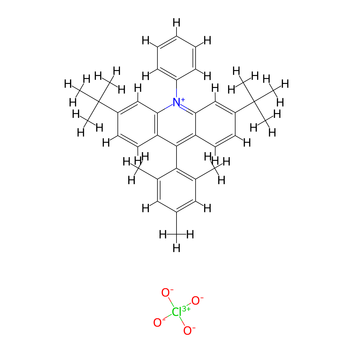 3,6-Di-tert-butyl-9-mesityl-10-phenylacridin-10-ium perchlorate molecular structure, CAS 2377107-96-3