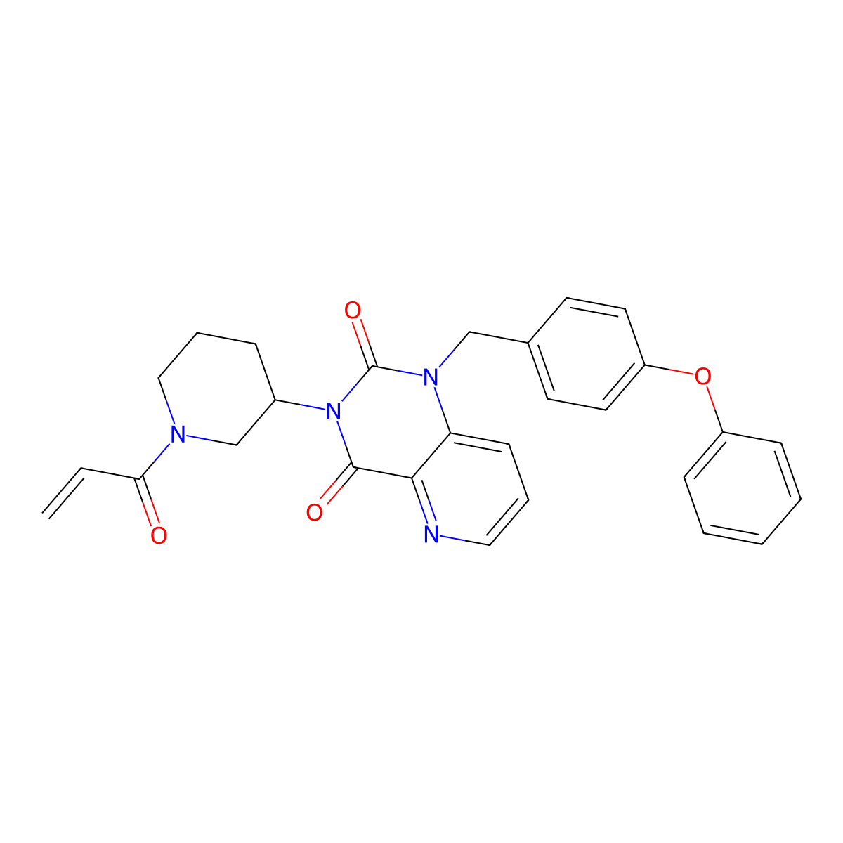 1-[(4-Phenoxyphenyl)methyl]-3-(1-prop-2-enoylpiperidin-3-yl)pyrido[3,2-d]pyrimidine-2,4-dione molecular structure, CAS 2377113-41-0