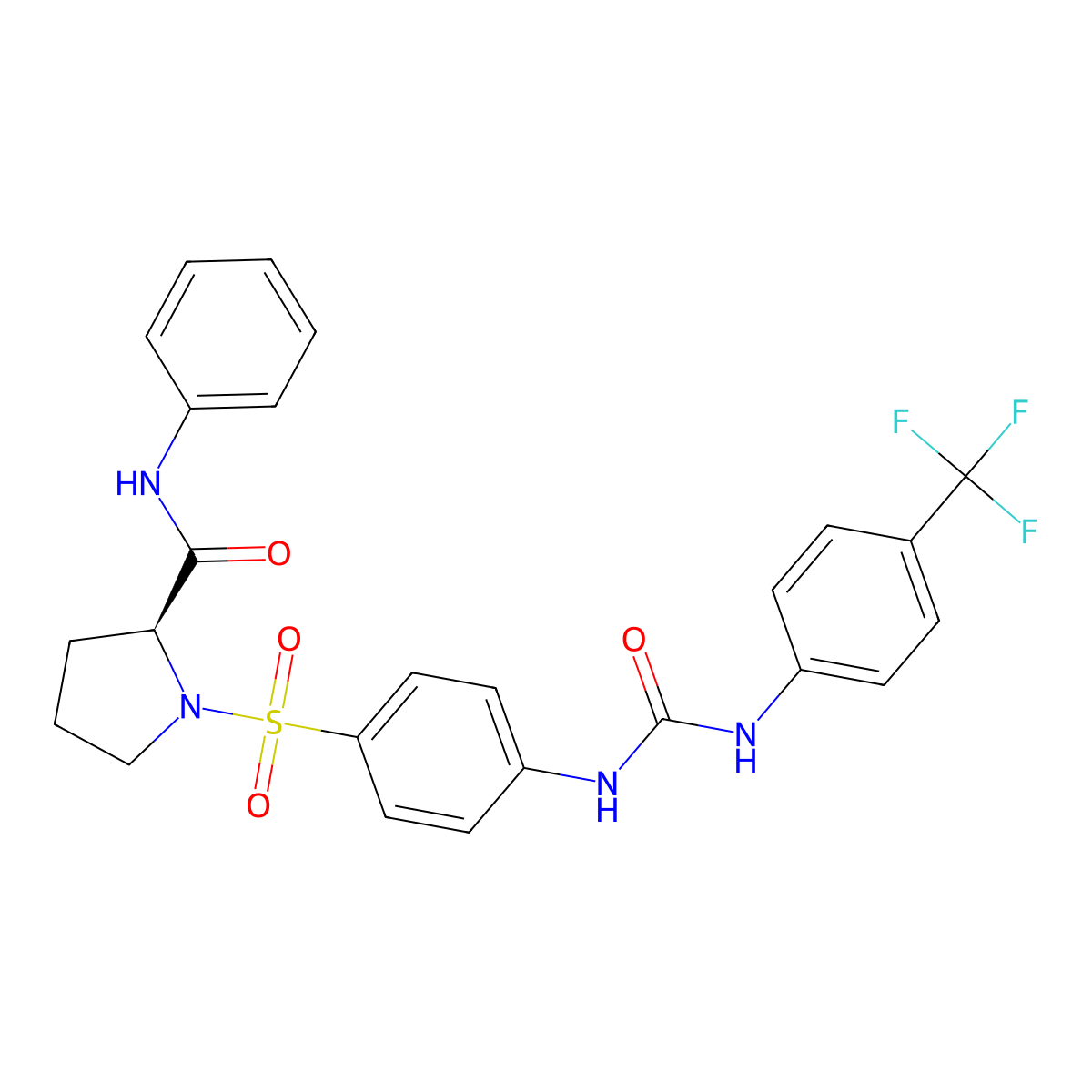 (2S)-N-phenyl-1-[4-[[4-(trifluoromethyl)phenyl]carbamoylamino]phenyl]sulfonylpyrrolidine-2-carboxamide molecular structure, CAS 2377151-10-3