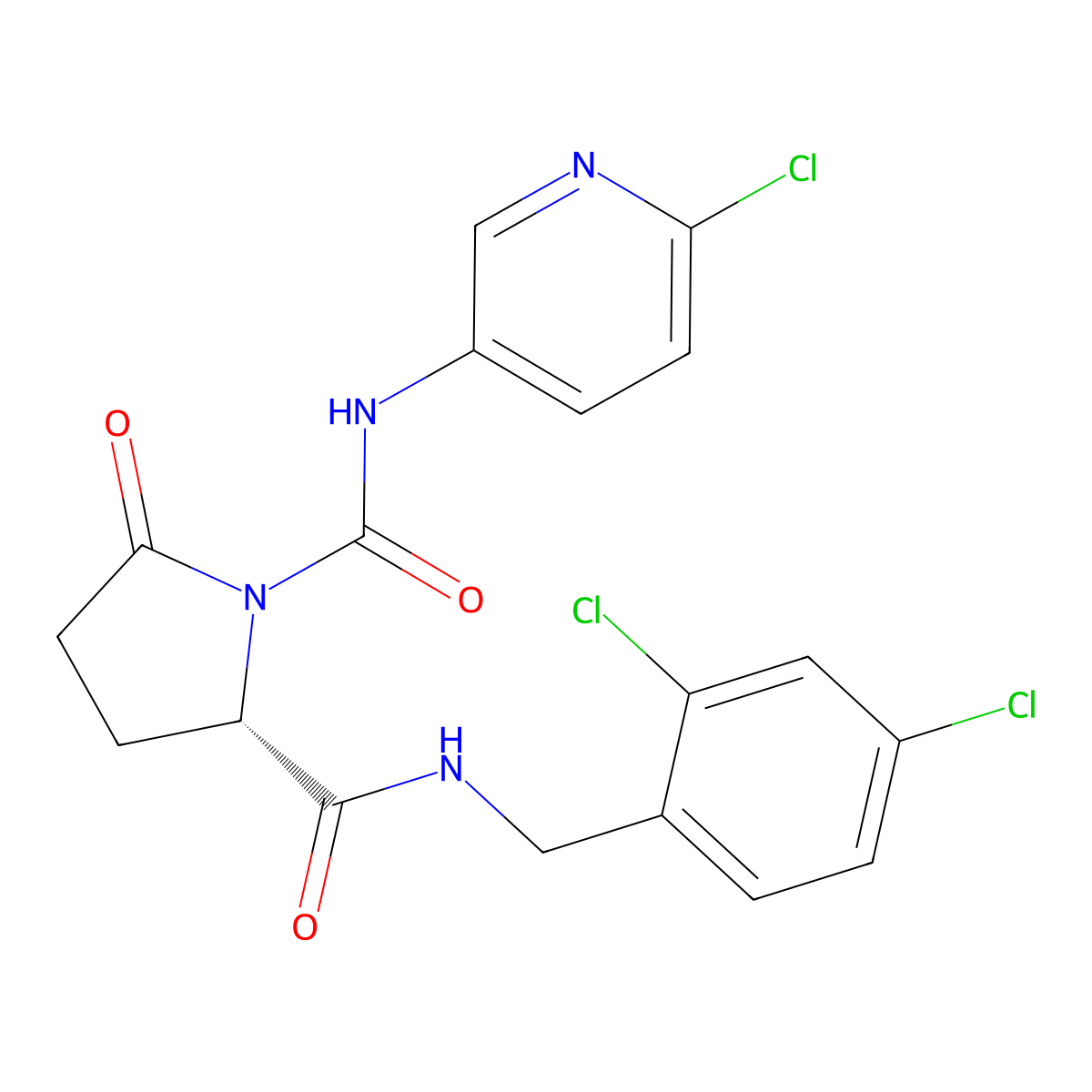 (2S)-1-N-(6-chloro-3-pyridinyl)-2-N-[(2,4-dichlorophenyl)methyl]-5-oxopyrrolidine-1,2-dicarboxamide molecular structure, CAS 2377167-56-9