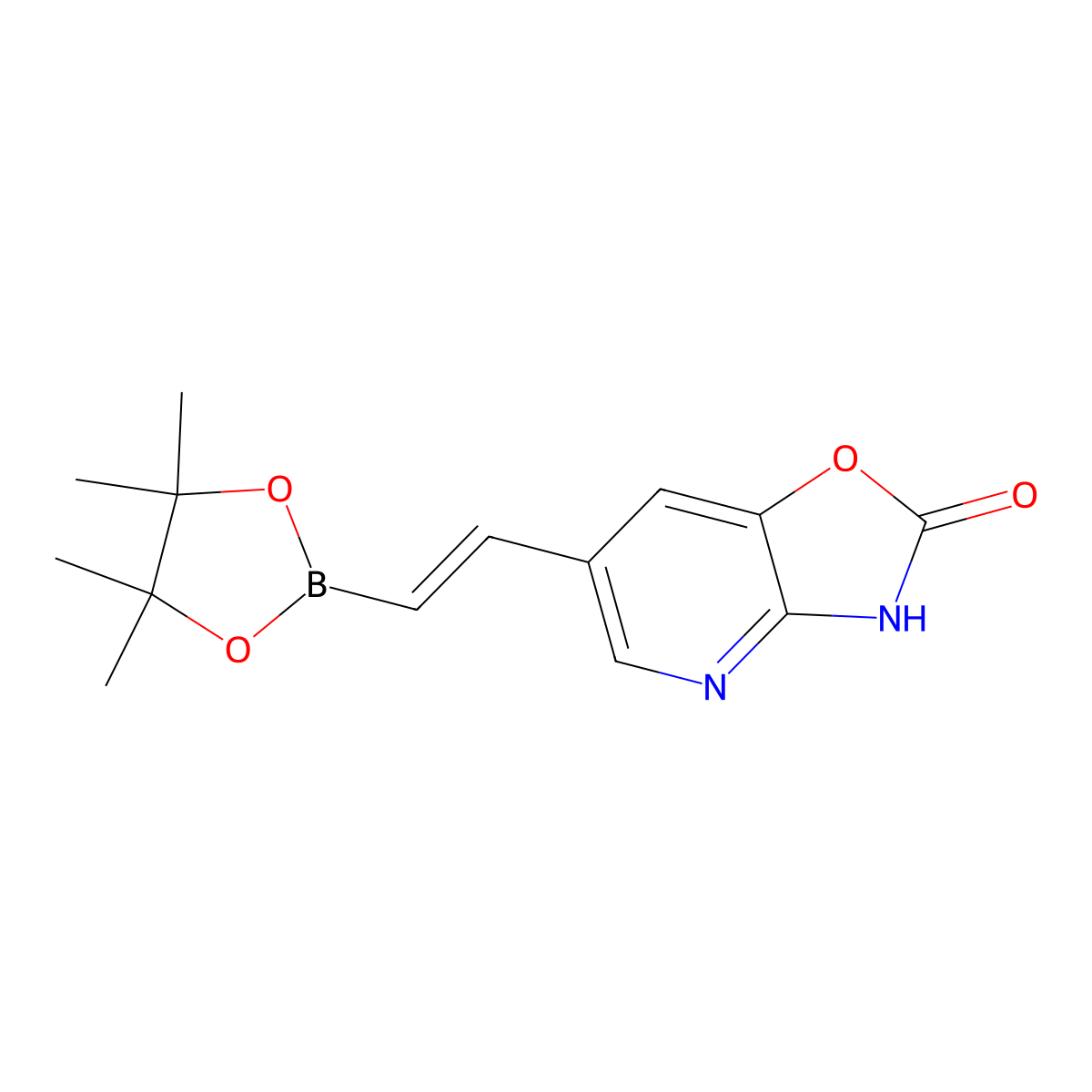 (E)-[2-[2-Oxo-2,3-dihydrooxazolo[4,5-b]pyridin-6-yl]vinyl]boronic Acid Pinacol Ester molecular structure, CAS 2377227-47-7