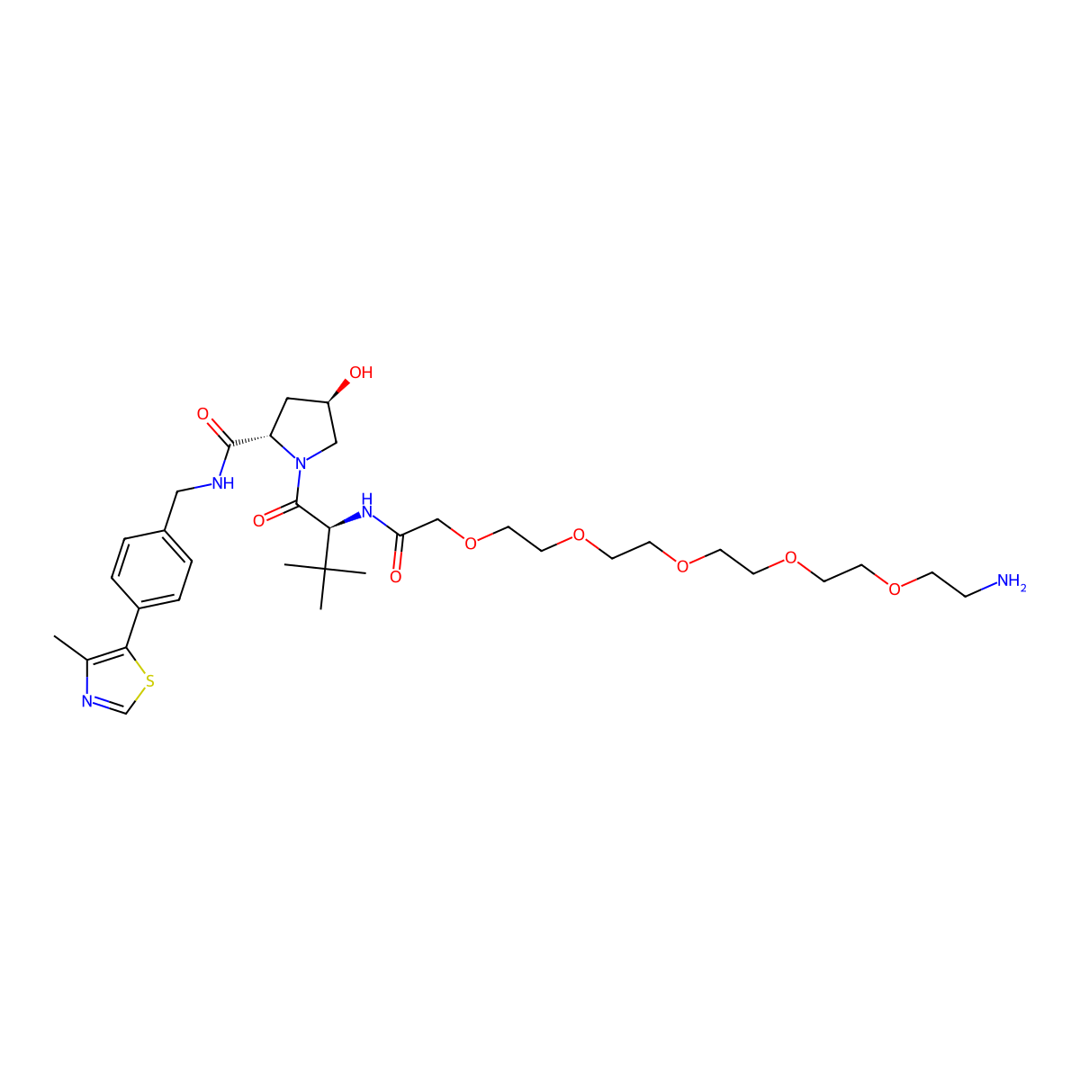 (2S,4R)-1-((S)-20-amino-2-(tert-butyl)-4-oxo-6,9,12,15,18-pentaoxa-3-azaicosanoyl)-4-hydroxy-N-(4-(4-methylthiazol-5-yl)benzyl)pyrrolidine-2-carboxamide molecular structure, CAS 2377275-22-2
