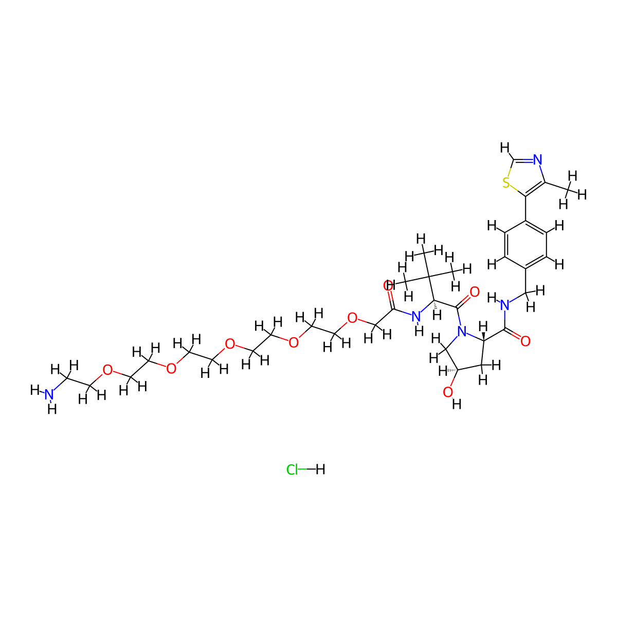 (2S,4R)-1-((S)-20-amino-2-(tert-butyl)-4-oxo-6,9,12,15,18-pentaoxa-3-azaicosanoyl)-4-hydroxy-N-(4-(4-methylthiazol-5-yl)benzyl)pyrrolidine-2-carboxamide hydrochloride molecular structure, CAS 2377275-23-3