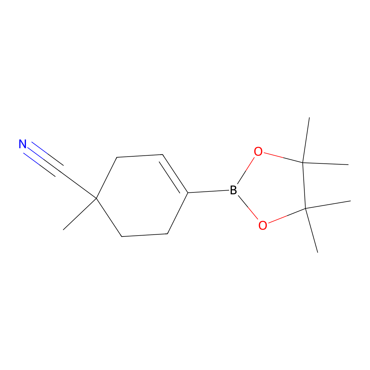 1-Methyl-4-(4,4,5,5-tetramethyl-1,3,2-dioxaborolan-2-yl)cyclohex-3-ene-1-carbonitrile molecular structure, CAS 2377299-44-8