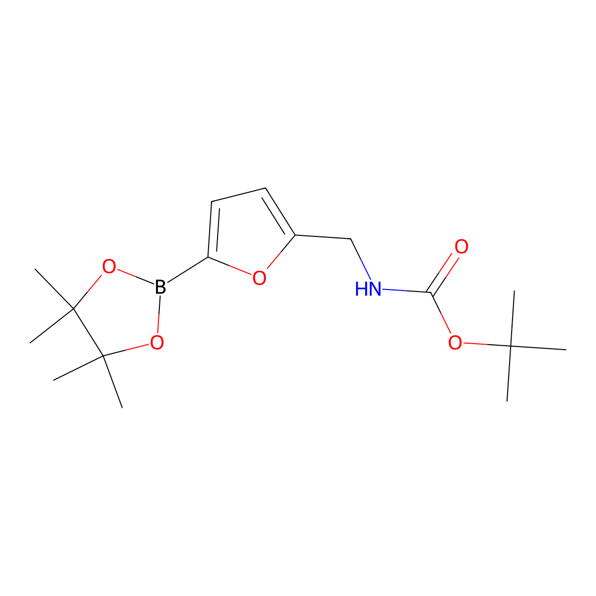 tert-butyl N-{[5-(tetramethyl-1,3,2-dioxaborolan-2-yl)furan-2-yl]methyl}carbamate molecular structure, CAS 2377311-36-7