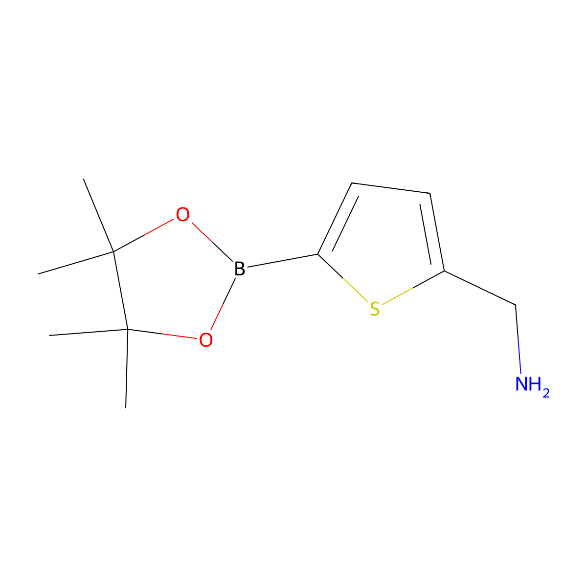 (5-(Tetramethyl-1,3,2-dioxaborolan-2-yl)thiophen-2-yl)methanamine molecular structure, CAS 2377311-39-0