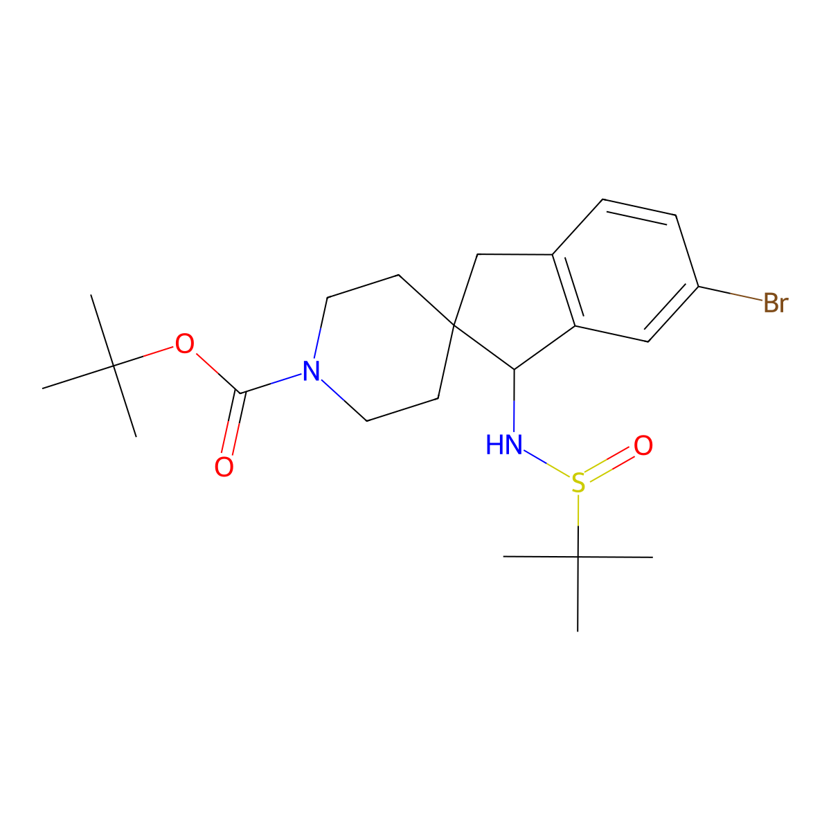 (1S)-tert-Butyl 6-bromo-1-(1,1-dimethylethylsulfinamido)-1,3-dihydrospiro[indene-2,4'-piperidine]-1'-carboxylate molecular structure, CAS 2377355-25-2