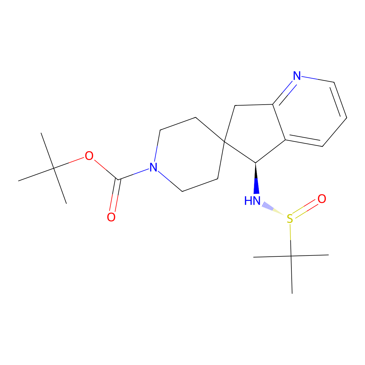 tert-Butyl (S)-5-(((R)-tert-butylsulfinyl)amino)-5,7-dihydrospiro[cyclopenta[b]pyridine-6,4'-piperidine]-1'-carboxylate molecular structure, CAS 2377355-49-0