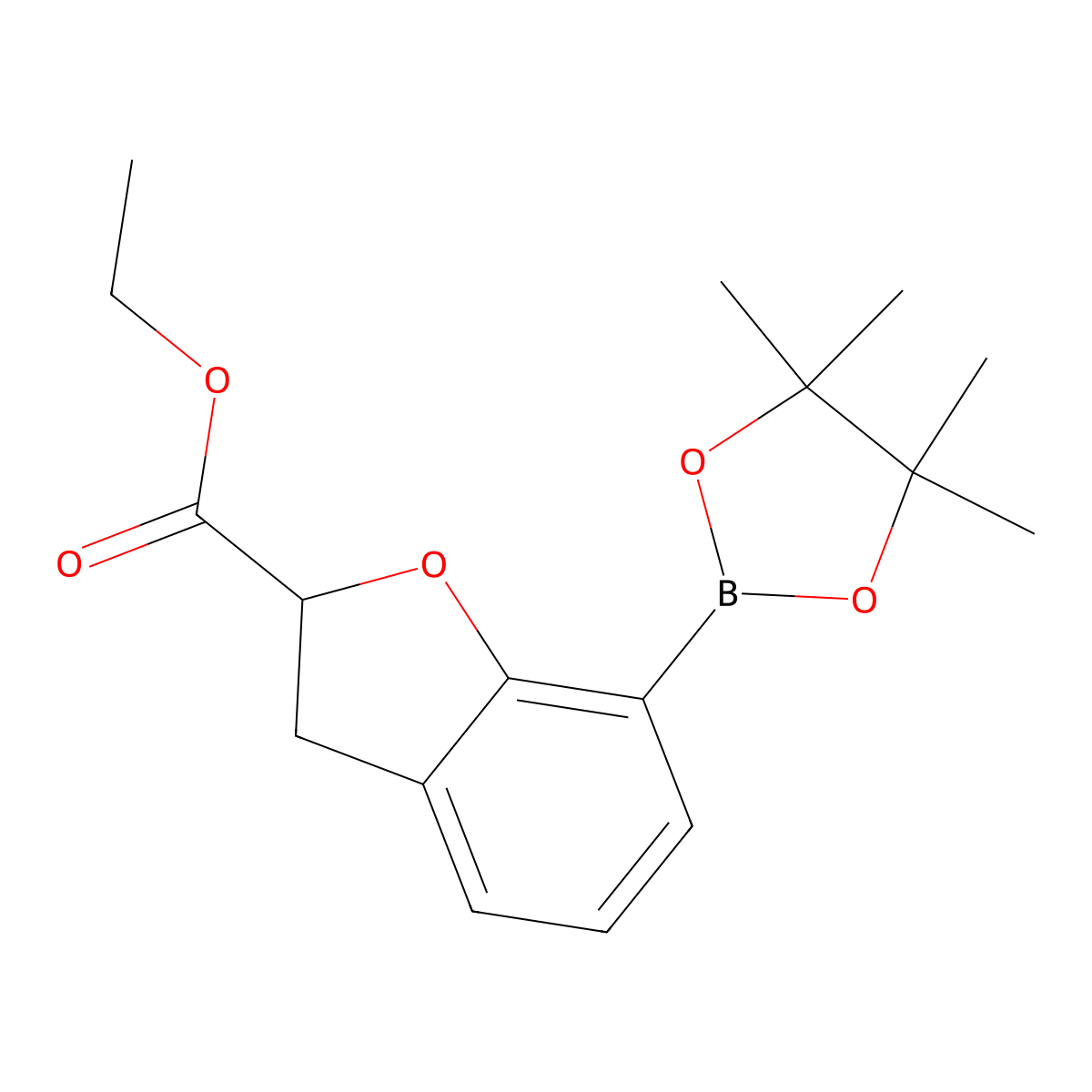 Ethyl 7-(tetramethyl-1,3,2-dioxaborolan-2-yl)-2,3-dihydro-1-benzofuran-2-carboxylate molecular structure, CAS 2377587-31-8