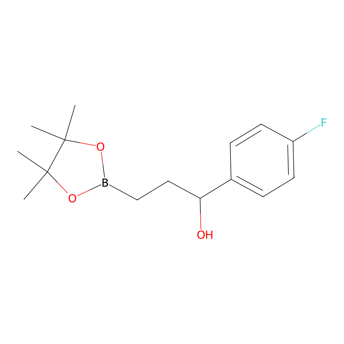 1-(4-Fluorophenyl)-3-(4,4,5,5-tetramethyl-1,3,2-dioxaborolan-2-yl)propan-1-ol molecular structure, CAS 2377587-41-0