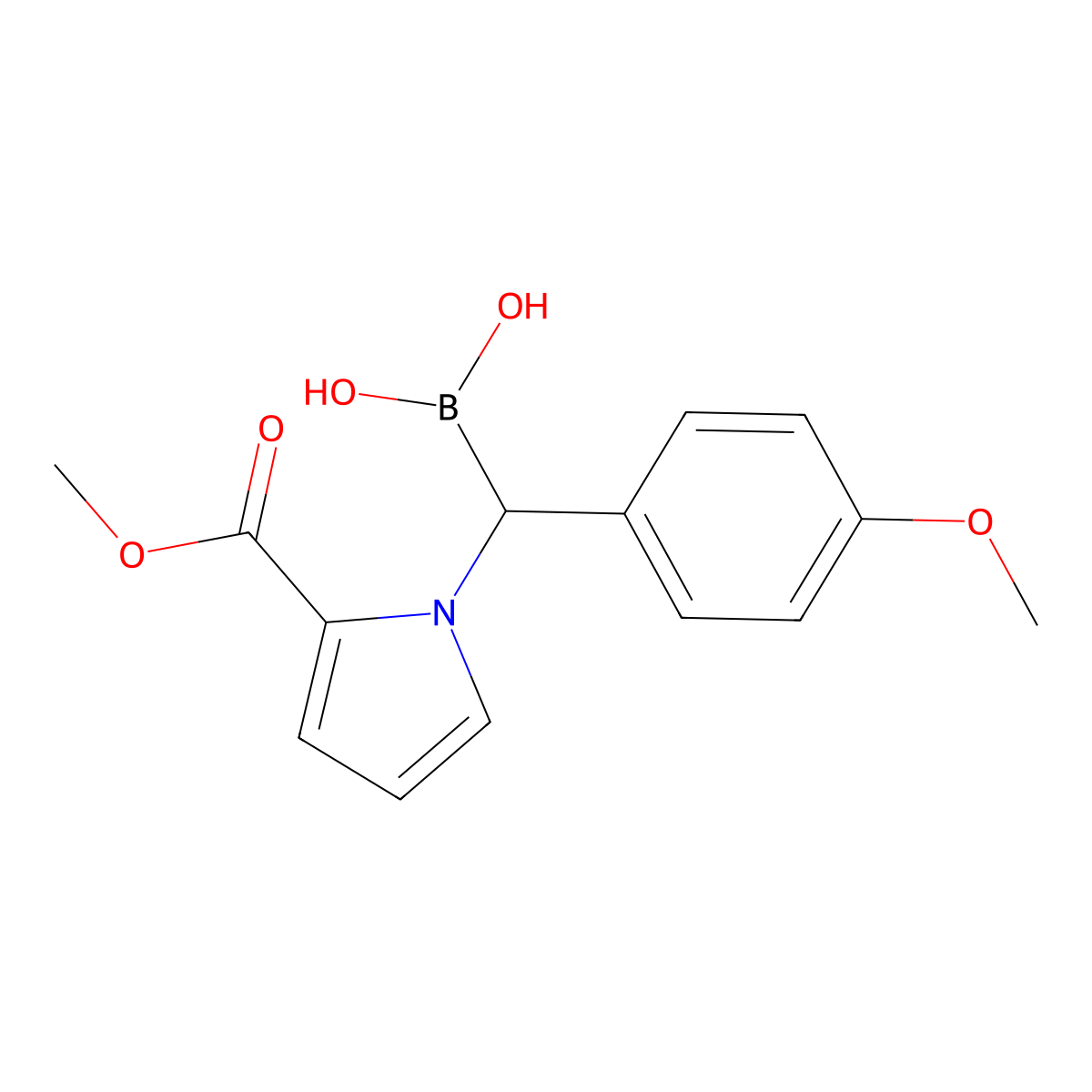 [2-(Methoxycarbonyl)pyrrol-1-YL](4-methoxyphenyl)methylboronic acid molecular structure, CAS 2377587-44-3
