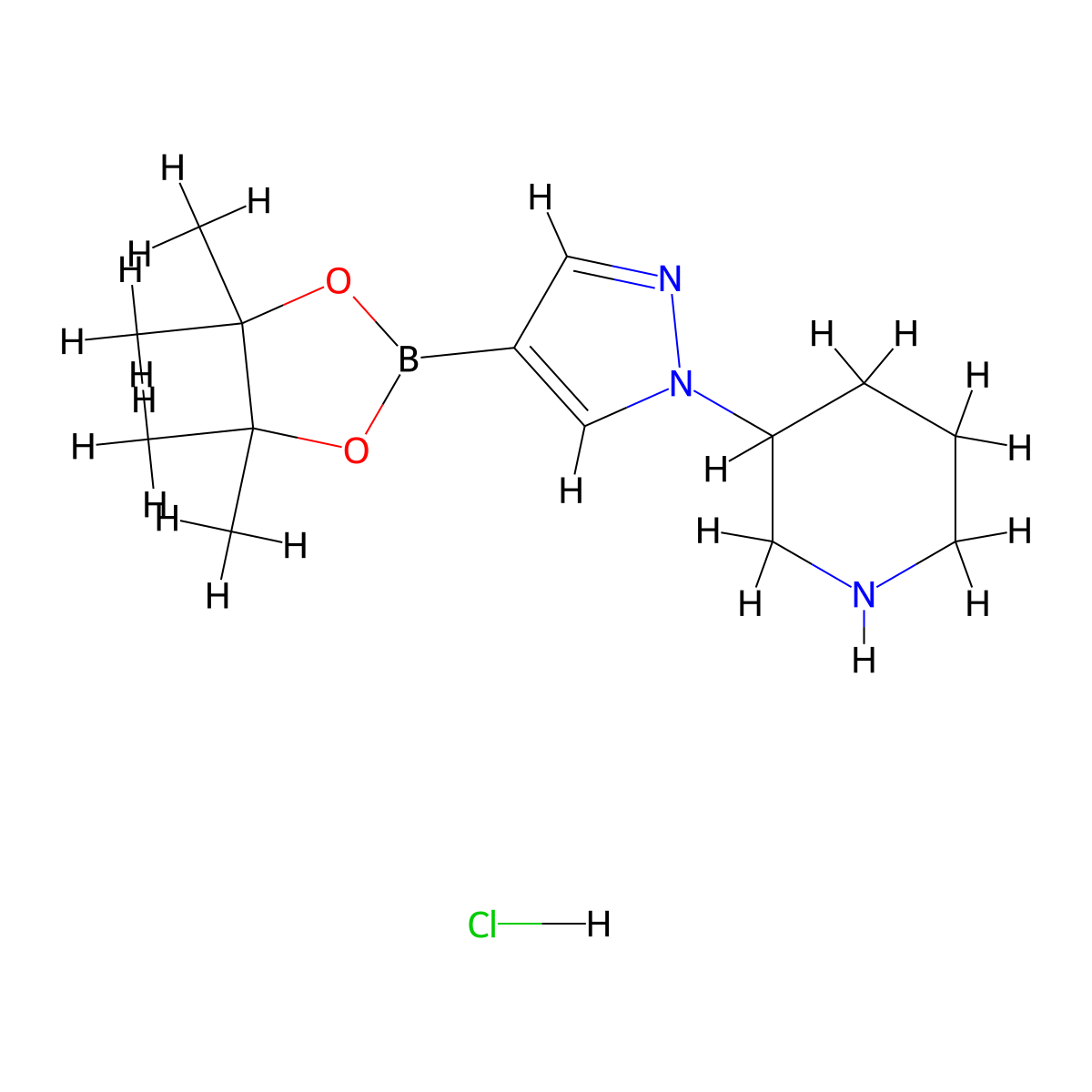 3-[4-(Tetramethyl-1,3,2-dioxaborolan-2-yl)pyrazol-1-yl]piperidine hydrochloride molecular structure, CAS 2377587-45-4