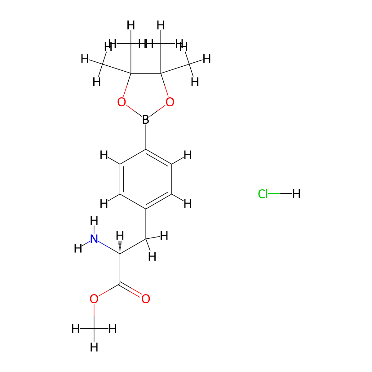 Methyl (2S)-2-amino-3-[4-(tetramethyl-1,3,2-dioxaborolan-2-yl)phenyl]propanoate hydrochloride molecular structure, CAS 2377587-56-7