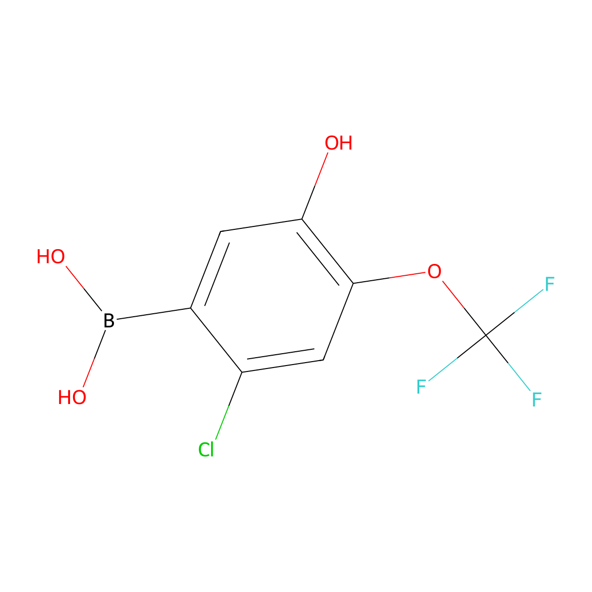 [2-Chloro-5-hydroxy-4-(trifluoromethoxy)phenyl]boronic acid molecular structure, CAS 2377606-01-2