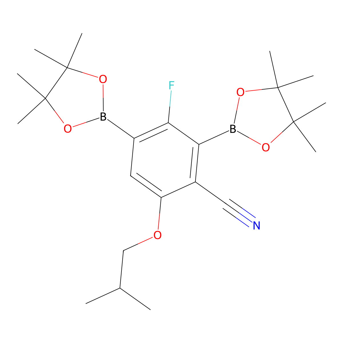 3-Fluoro-6-isobutoxy-2,4-bis(4,4,5,5-tetramethyl-1,3,2-dioxaborolan-2-yl)benzonitrile molecular structure, CAS 2377606-11-4
