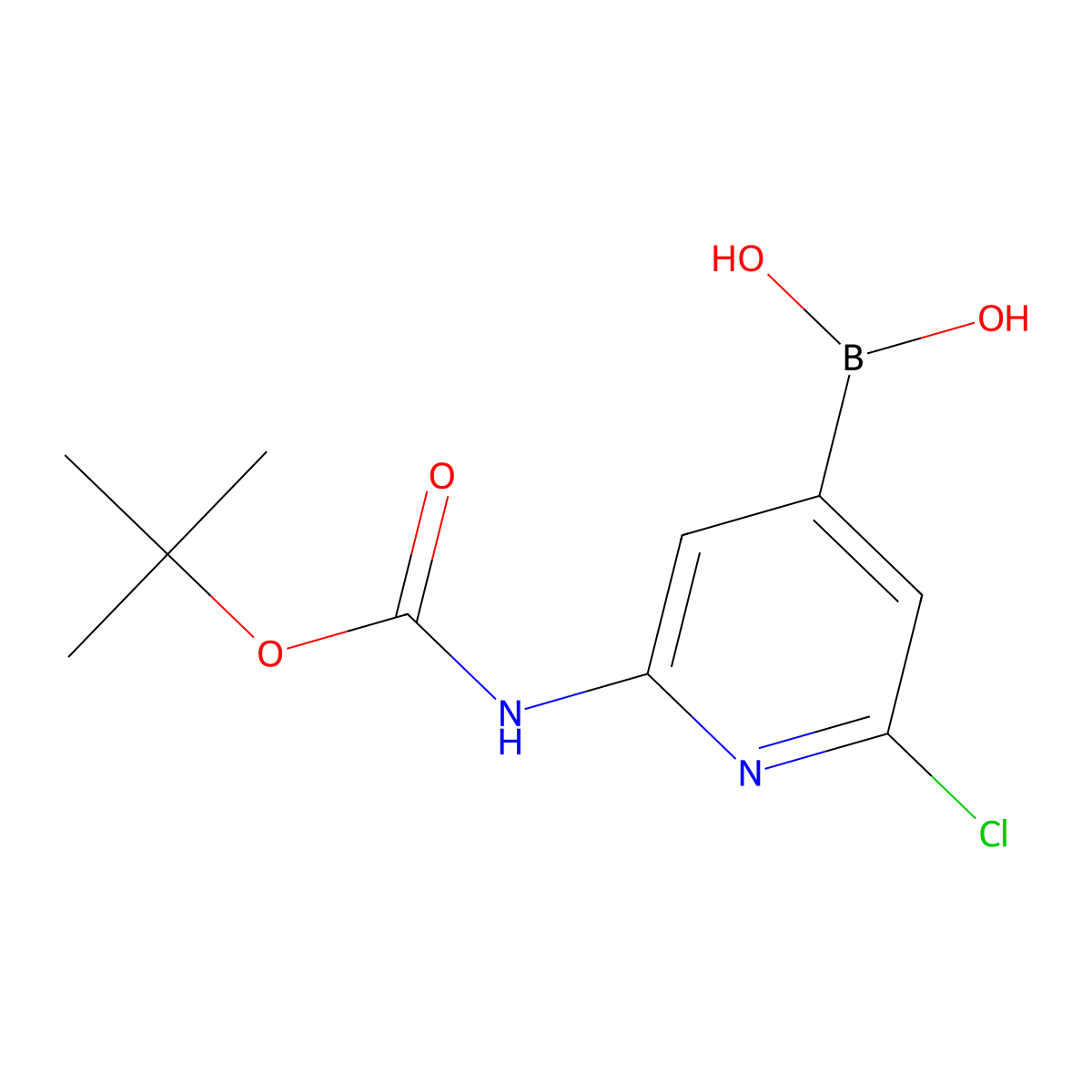 2-(t-Butoxycarbonylamino)-6-chloropyridine-4-boronic acid molecular structure, CAS 2377606-18-1