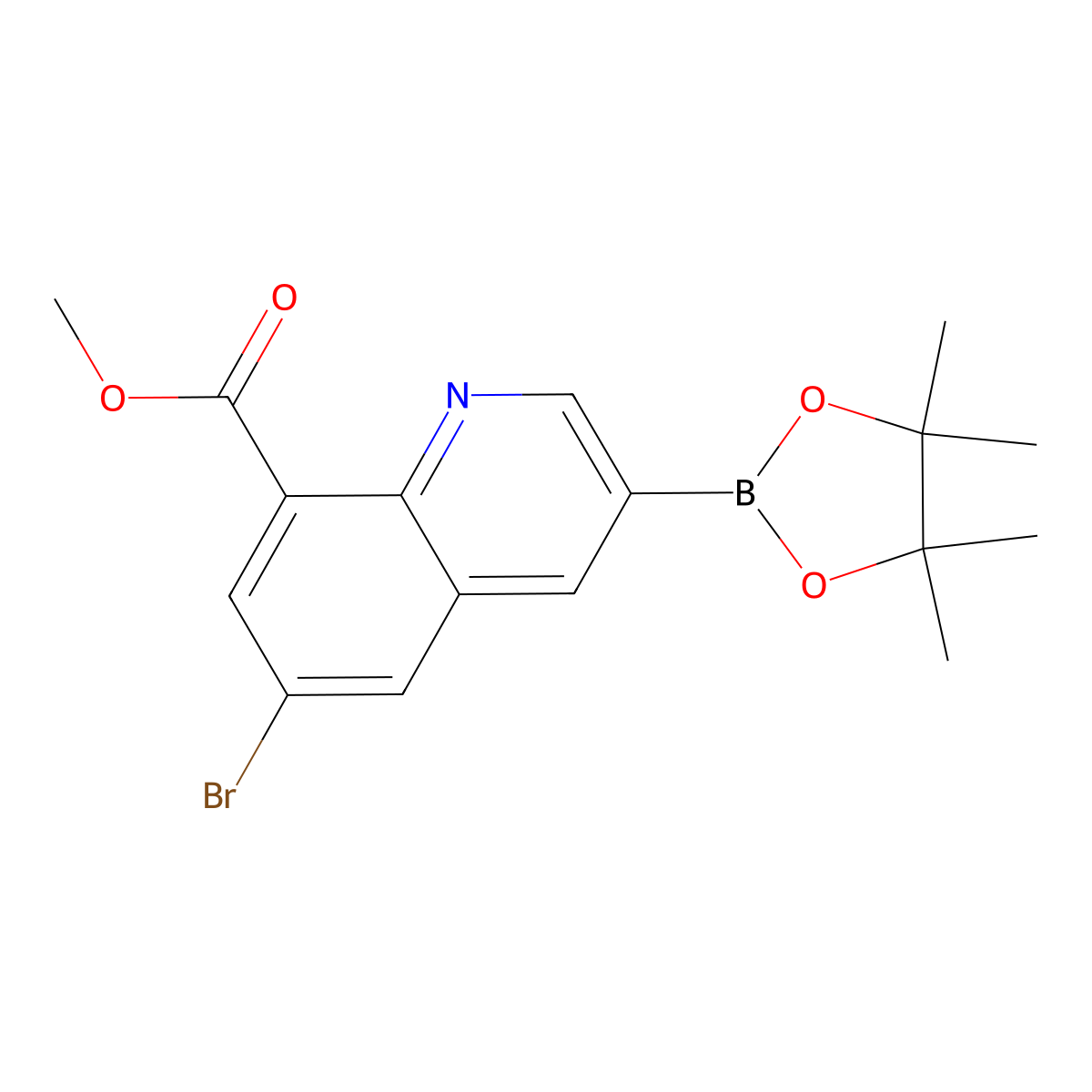 Methyl 6-bromo-3-(tetramethyl-1,3,2-dioxaborolan-2-yl)quinoline-8-carboxylate molecular structure, CAS 2377606-22-7