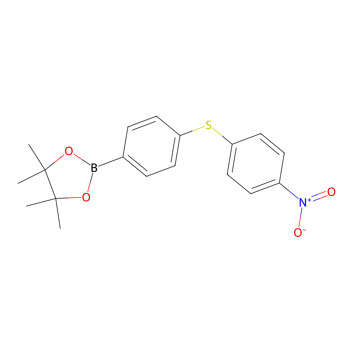 4,4,5,5-Tetramethyl-2-(4-((4-nitrophenyl)thio)phenyl)-1,3,2-dioxaborolane molecular structure, CAS 2377606-31-8