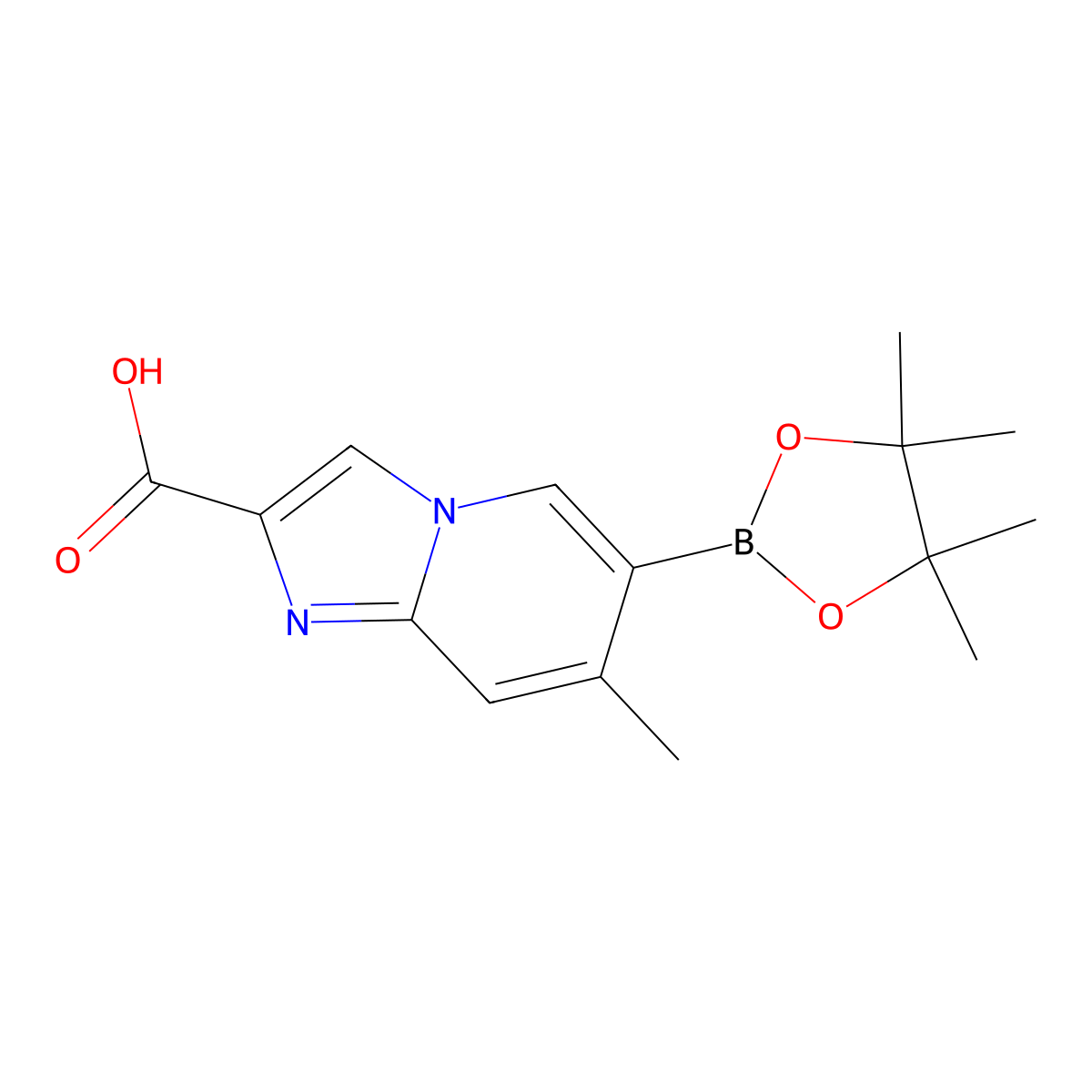7-Methyl-6-(tetramethyl-1,3,2-dioxaborolan-2-yl)imidazo[1,2-a]pyridine-2-carboxylic acid molecular structure, CAS 2377606-33-0