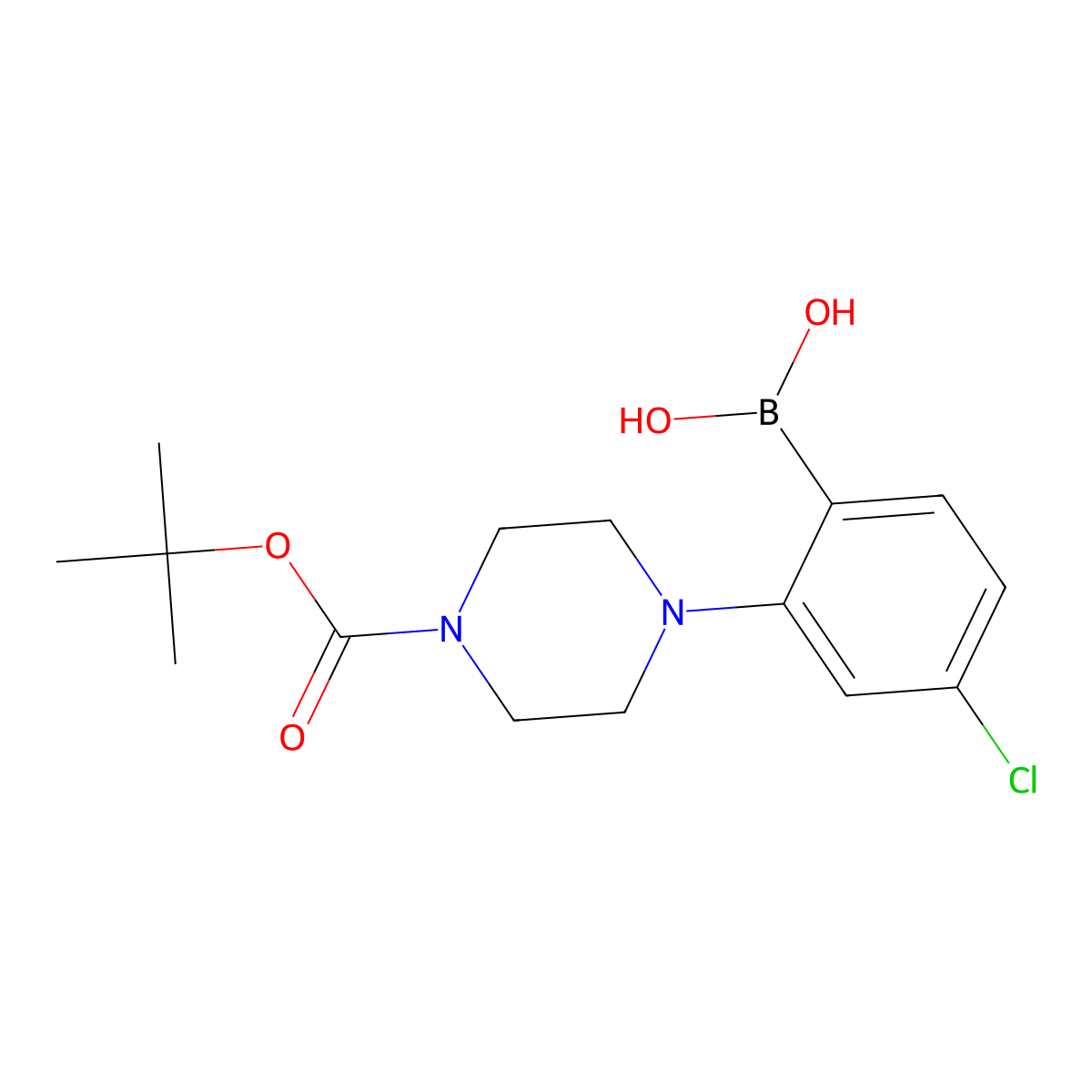 (2-{4-[(tert-Butoxy)carbonyl]piperazin-1-yl}-4-chlorophenyl)boronic acid molecular structure, CAS 2377606-54-5