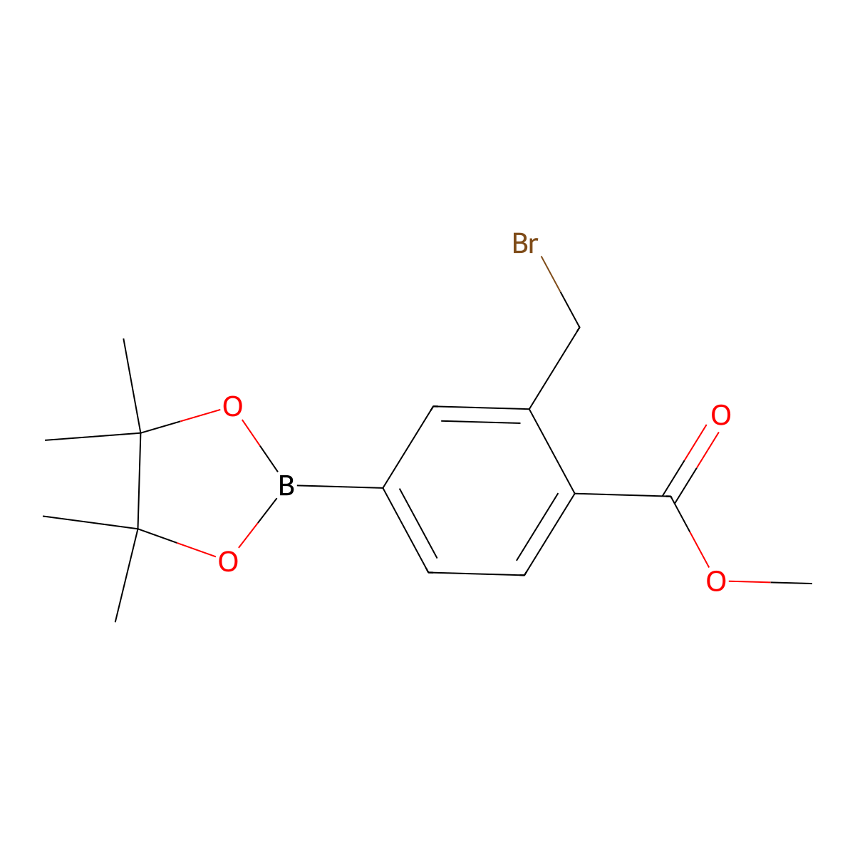 Methyl 2-(bromomethyl)-4-(tetramethyl-1,3,2-dioxaborolan-2-yl)benzoate molecular structure, CAS 2377606-58-9