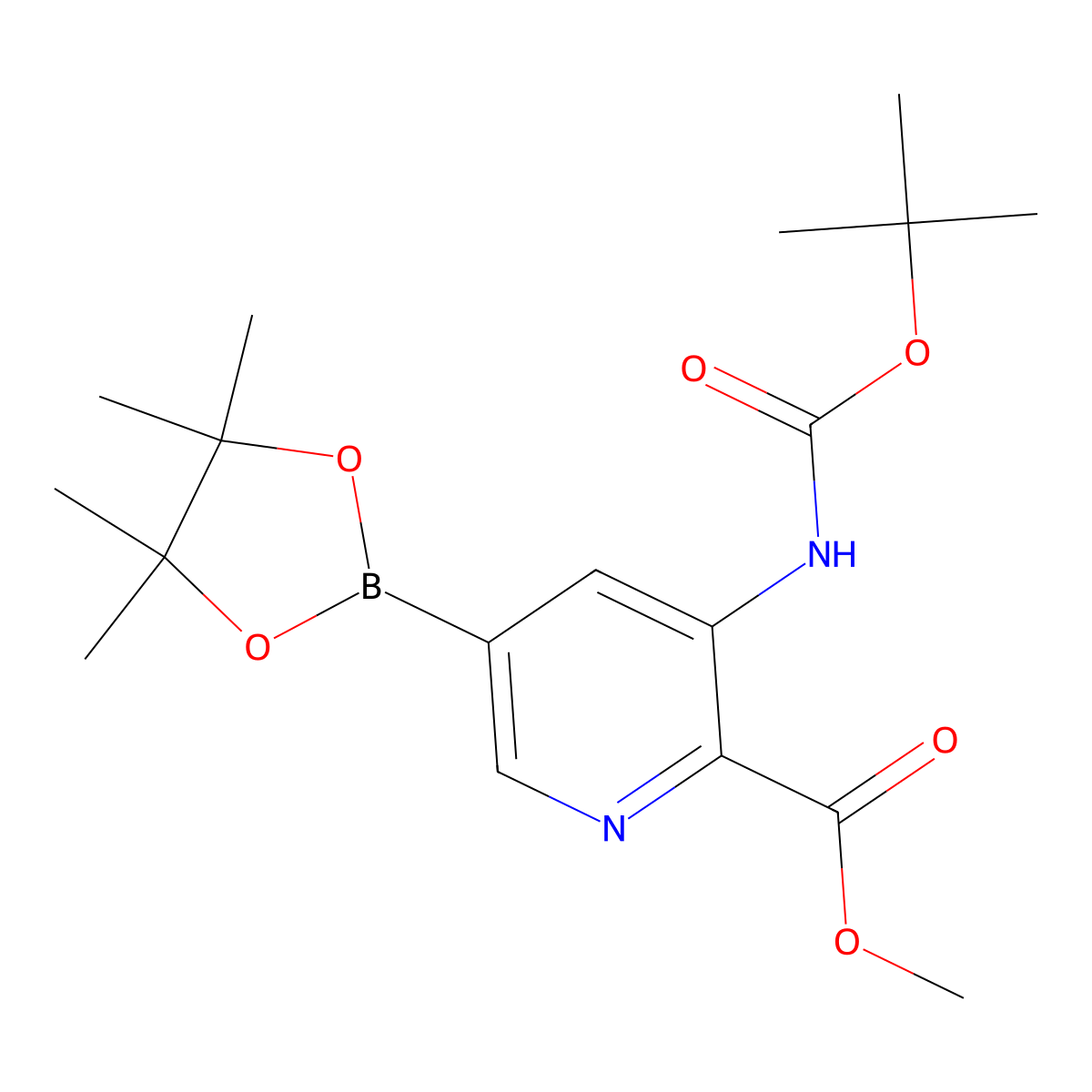 3-(BOC-Amino)-2-methoxycarbonylpyridine-5-boronic acid pinacol ester molecular structure, CAS 2377606-60-3