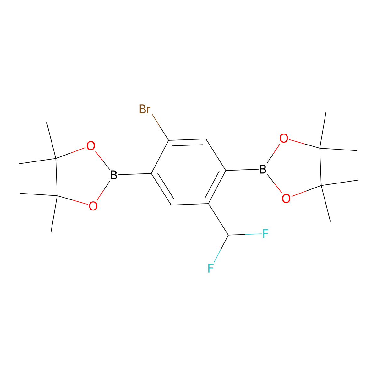 5-Bromo-2-(difluoromethyl)-1,4-phenylenediboronic acid pinacol ester molecular structure, CAS 2377606-64-7