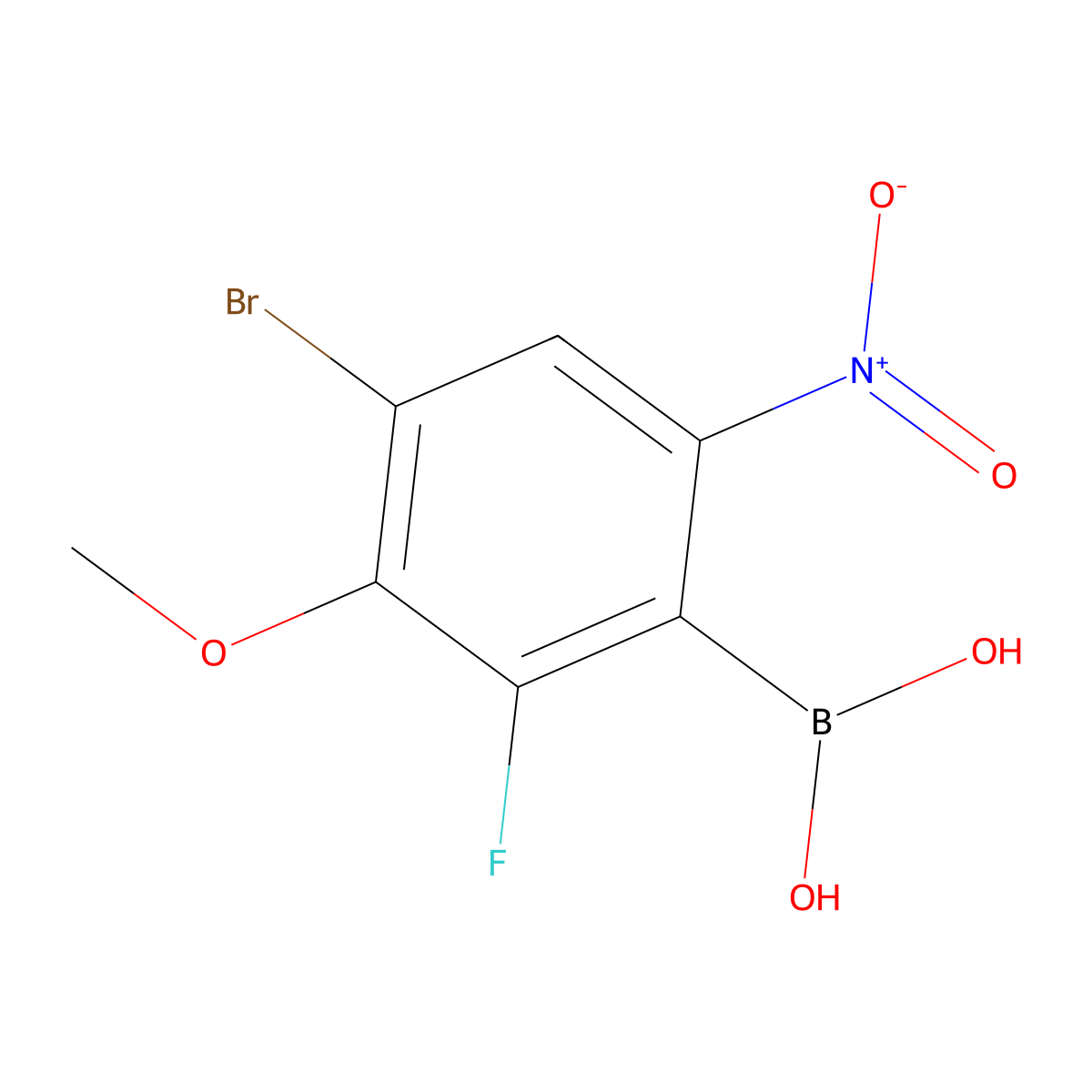 4-Bromo-2-fluoro-3-methoxy-6-nitrophenylboronic acid molecular structure, CAS 2377606-74-9