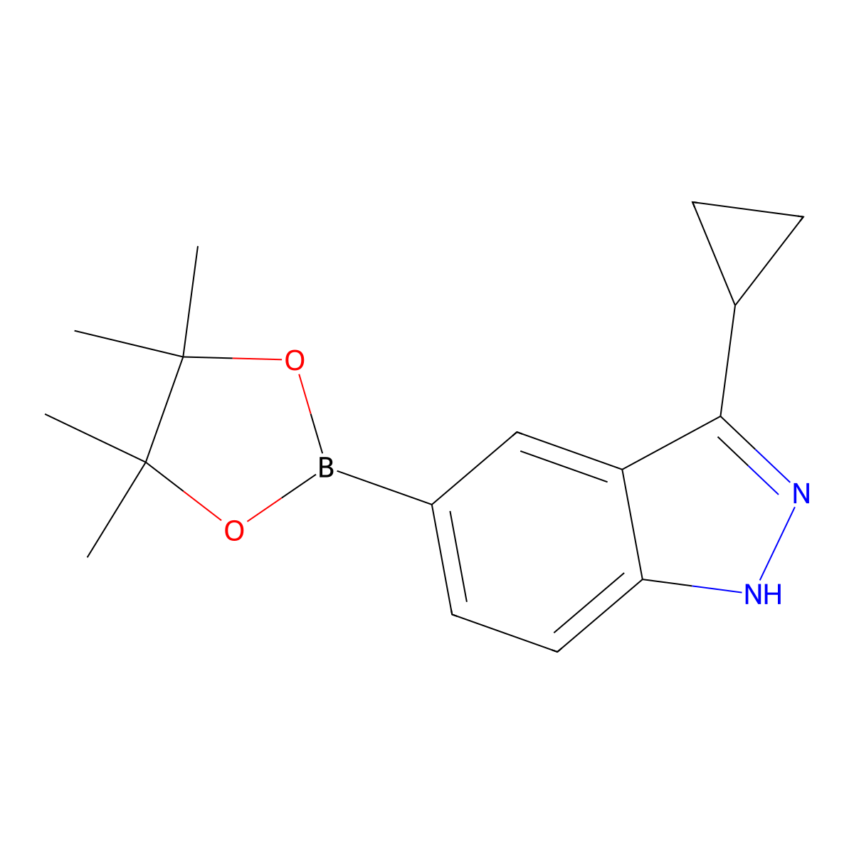3-Cyclopropyl-5-(tetramethyl-1,3,2-dioxaborolan-2-yl)-1H-indazole molecular structure, CAS 2377607-03-7