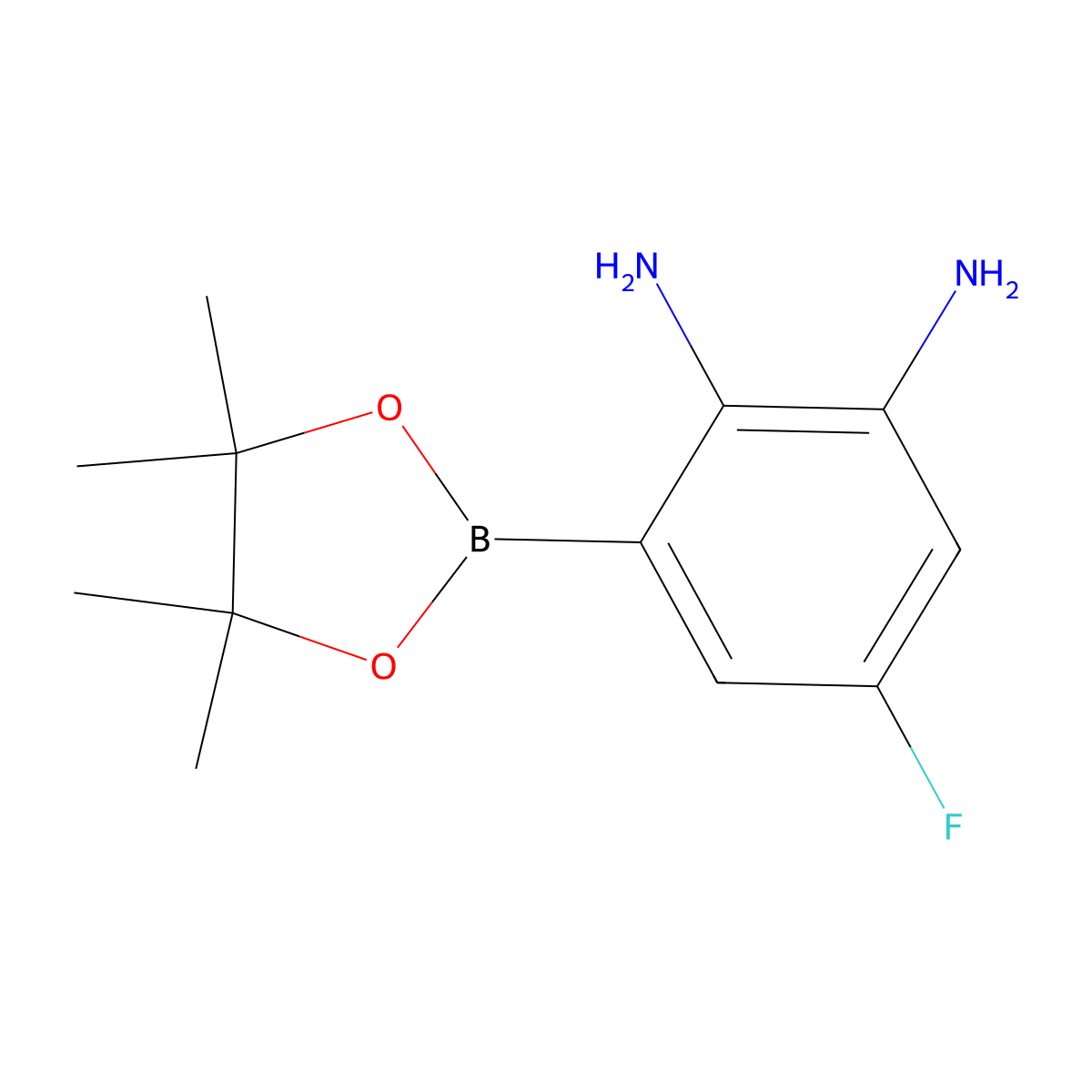 5-Fluoro-3-(tetramethyl-1,3,2-dioxaborolan-2-yl)benzene-1,2-diamine molecular structure, CAS 2377607-05-9