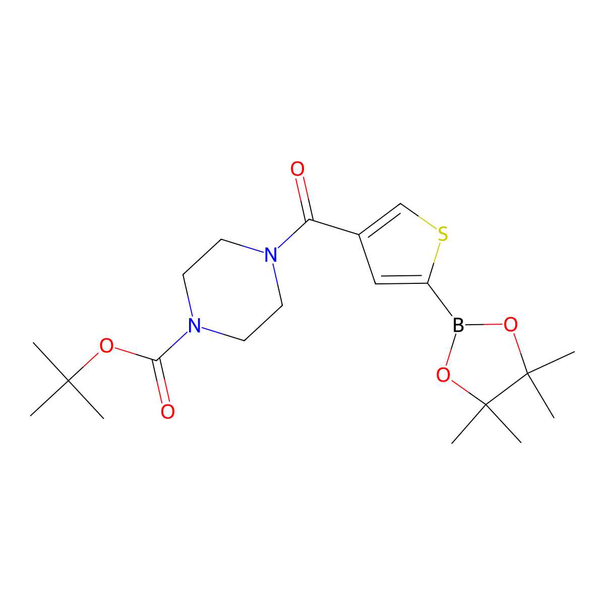4-(4-BOC-Piperazinocarbonyl)thiophene-2-boronic acid pinacol ester molecular structure, CAS 2377607-11-7