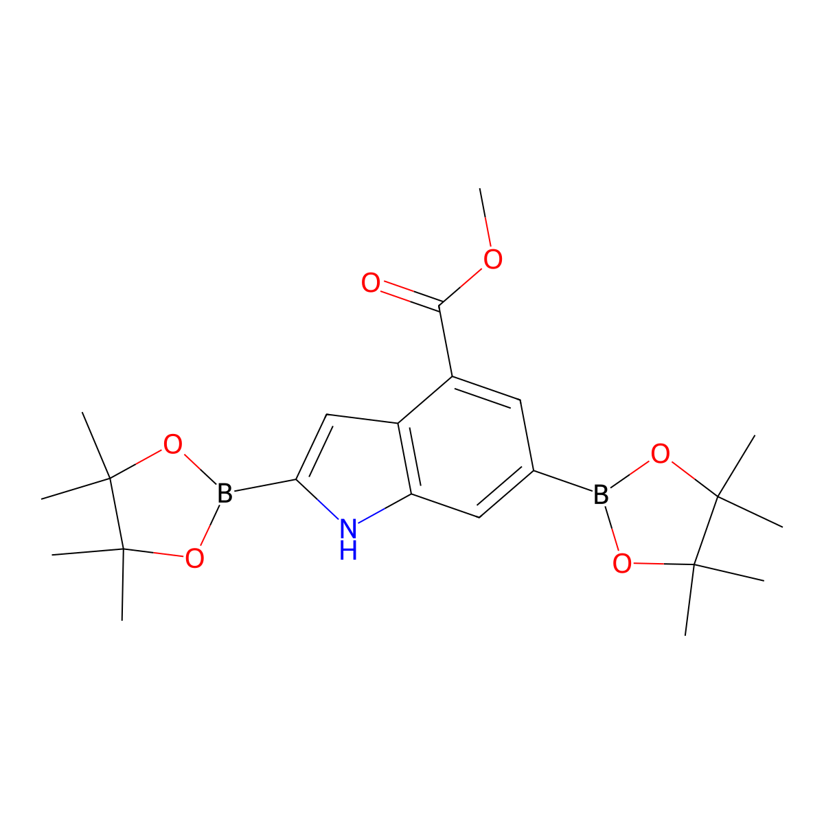 methyl 2,6-bis(tetramethyl-1,3,2-dioxaborolan-2-yl)-1H-indole-4-carboxylate molecular structure, CAS 2377607-22-0