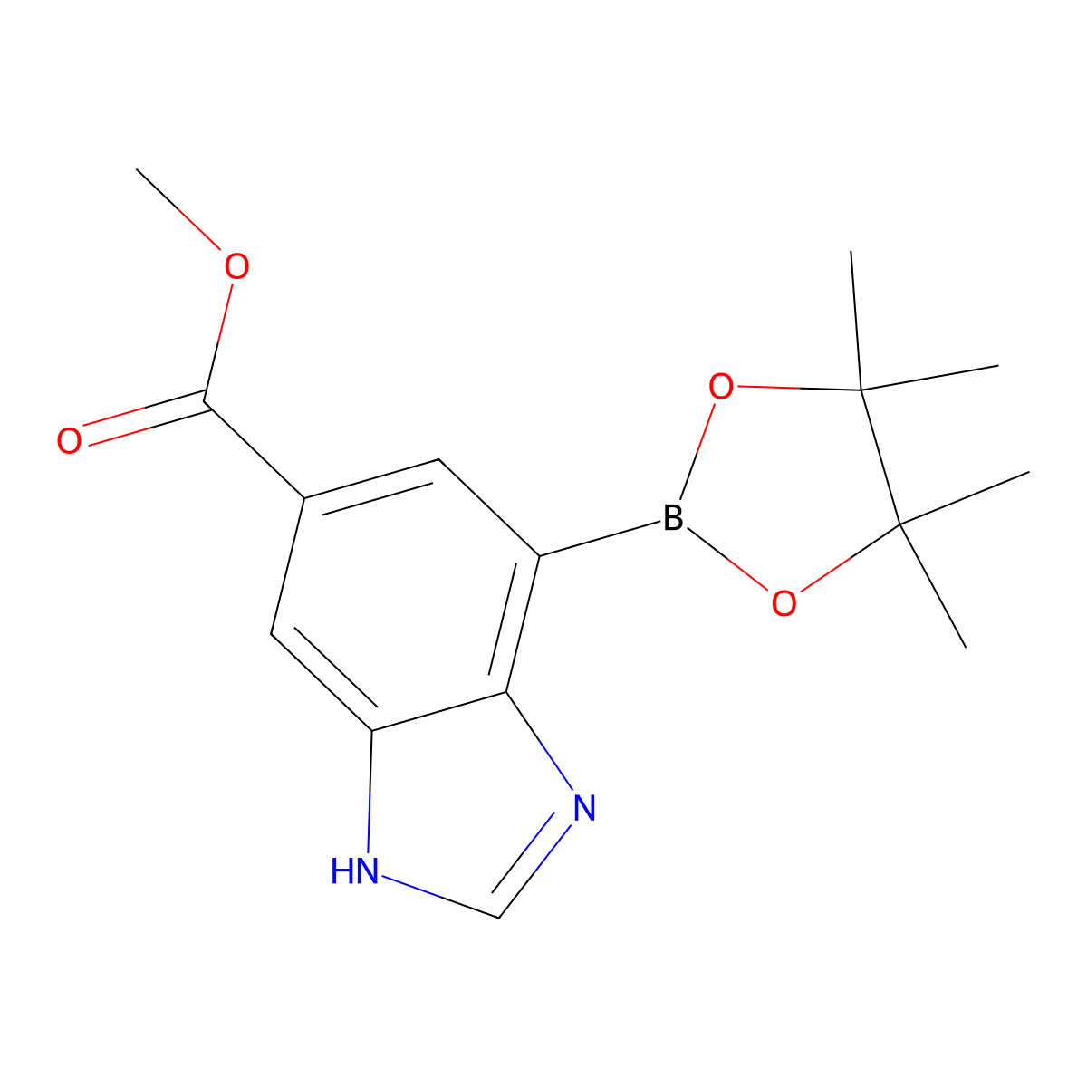 Methyl 7-(tetramethyl-1,3,2-dioxaborolan-2-yl)-1H-1,3-benzodiazole-5-carboxylate molecular structure, CAS 2377607-24-2