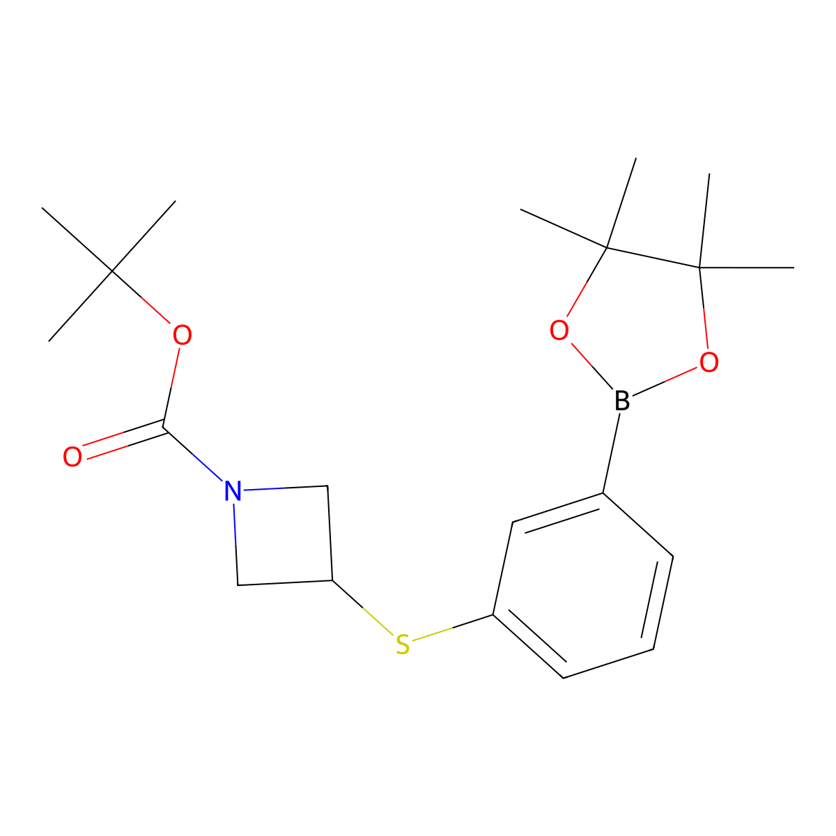 3-[(N-BOC-Azetidin-3-yl)sulfanyl]phenylboronic acid, pinacol ester molecular structure, CAS 2377607-25-3