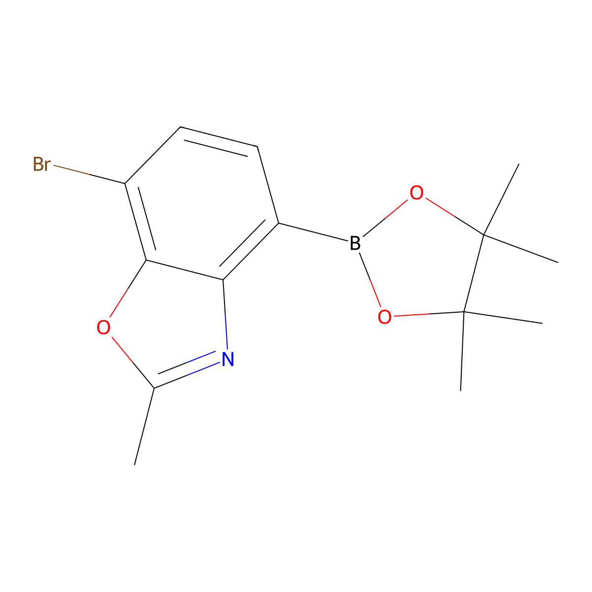 7-Bromo-2-methyl-4-(4,4,5,5-tetramethyl-1,3,2-dioxaborolan-2-yl)benzo[d]oxazole molecular structure, CAS 2377607-31-1