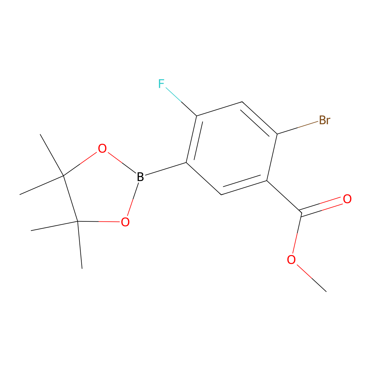 Methyl 2-bromo-4-fluoro-5-(4,4,5,5-tetramethyl-1,3,2-dioxaborolan-2-yl)benzoate molecular structure, CAS 2377607-39-9