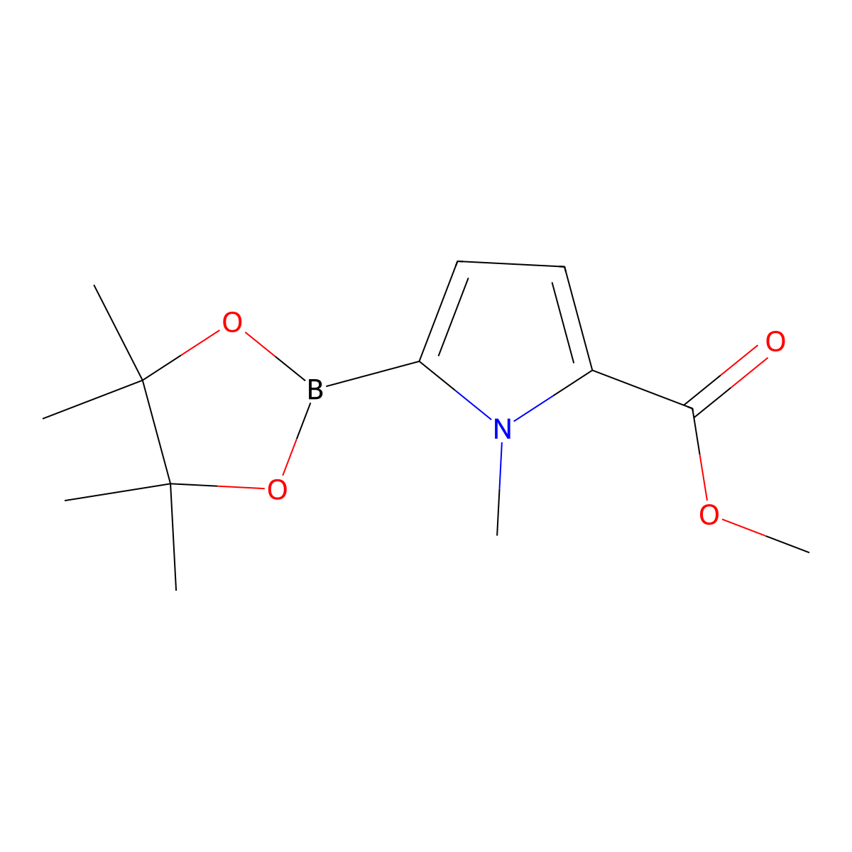 Methyl 1-methyl-5-(4,4,5,5-tetramethyl-1,3,2-dioxaborolan-2-yl)-1H-pyrrole-2-carboxylate molecular structure, CAS 2377607-43-5