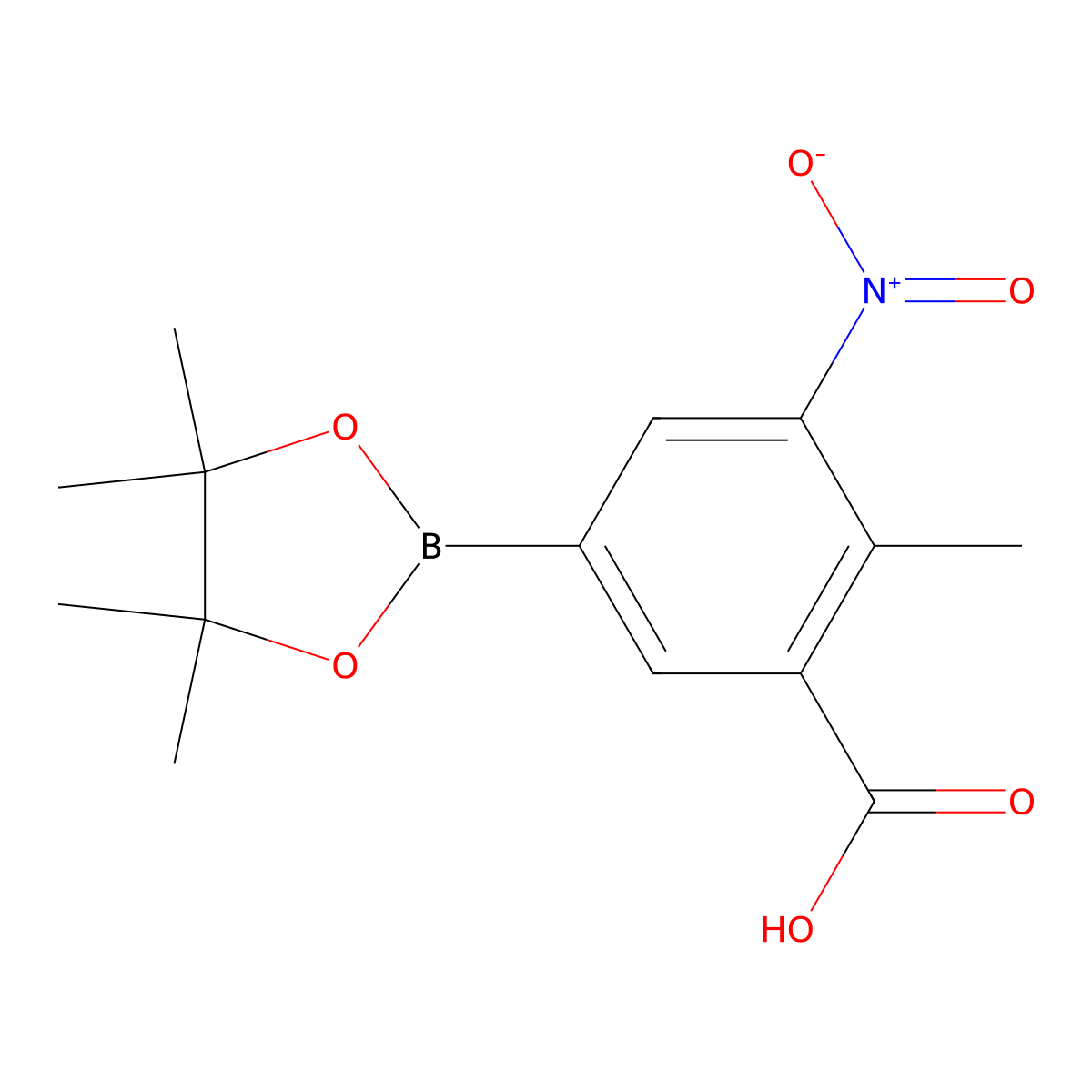2-Methyl-3-nitro-5-(tetramethyl-1,3,2-dioxaborolan-2-yl)benzoic acid molecular structure, CAS 2377607-48-0
