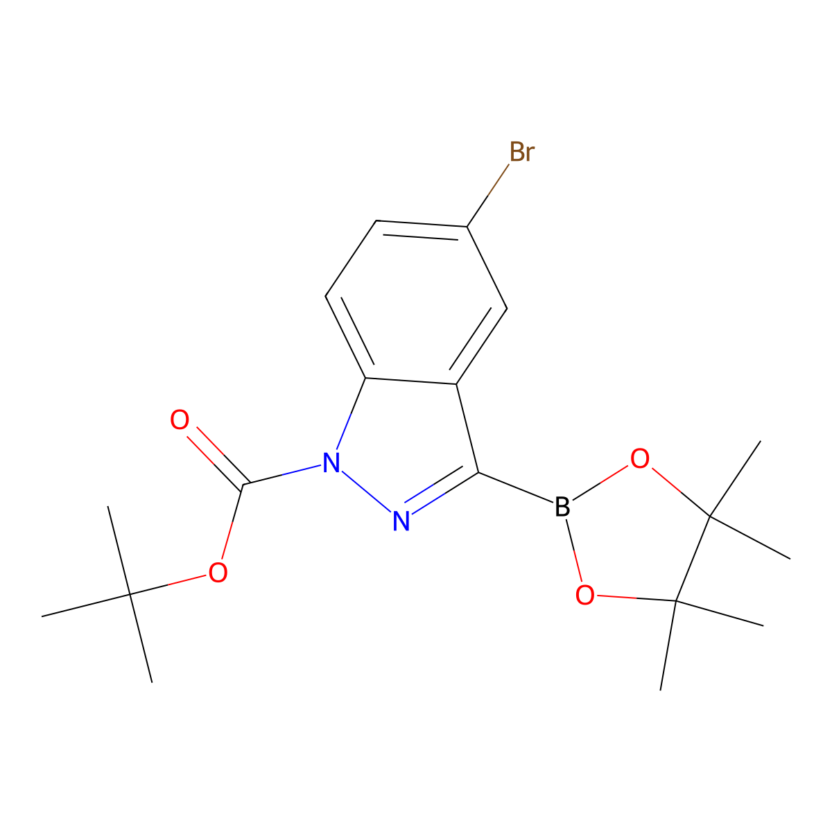 tert-Butyl 5-bromo-3-(tetramethyl-1,3,2-dioxaborolan-2-yl)indazole-1-carboxylate molecular structure, CAS 2377607-49-1