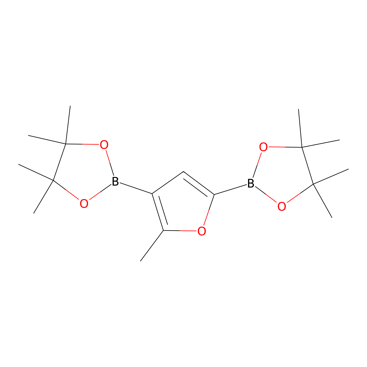 4,4,5,5-Tetramethyl-2-[5-methyl-4-(4,4,5,5-tetramethyl-1,3,2-dioxaborolan-2-YL)furan-2-YL]-1,3,2-dioxaborolane molecular structure, CAS 2377607-50-4