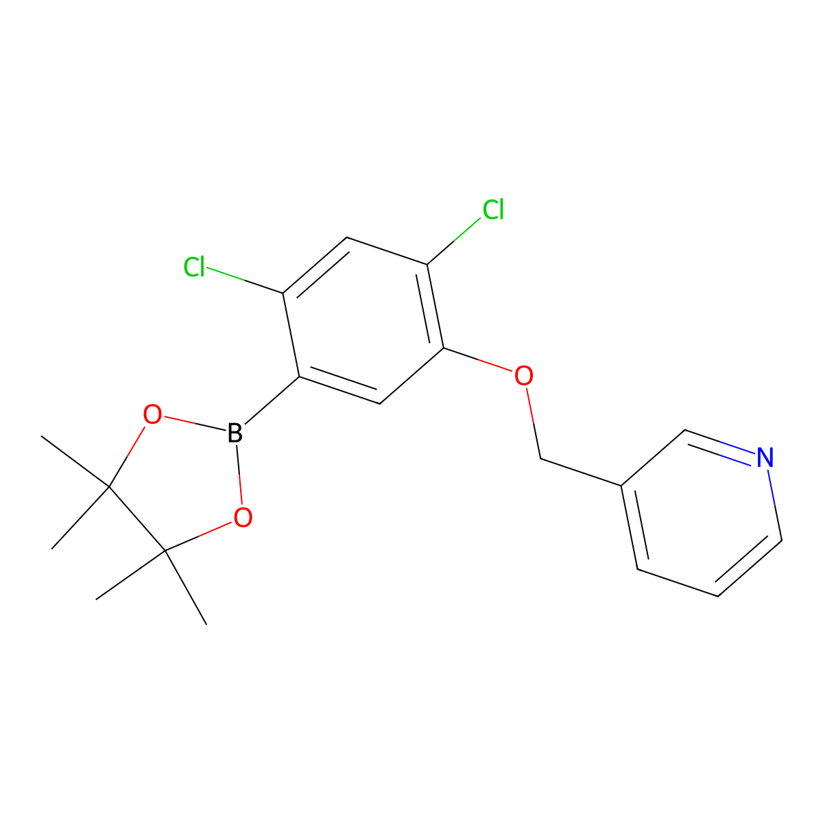 2,4-Dichloro-5-(3-pyridylmethoxy)phenylboronic aicd pinacol ester molecular structure, CAS 2377607-60-6