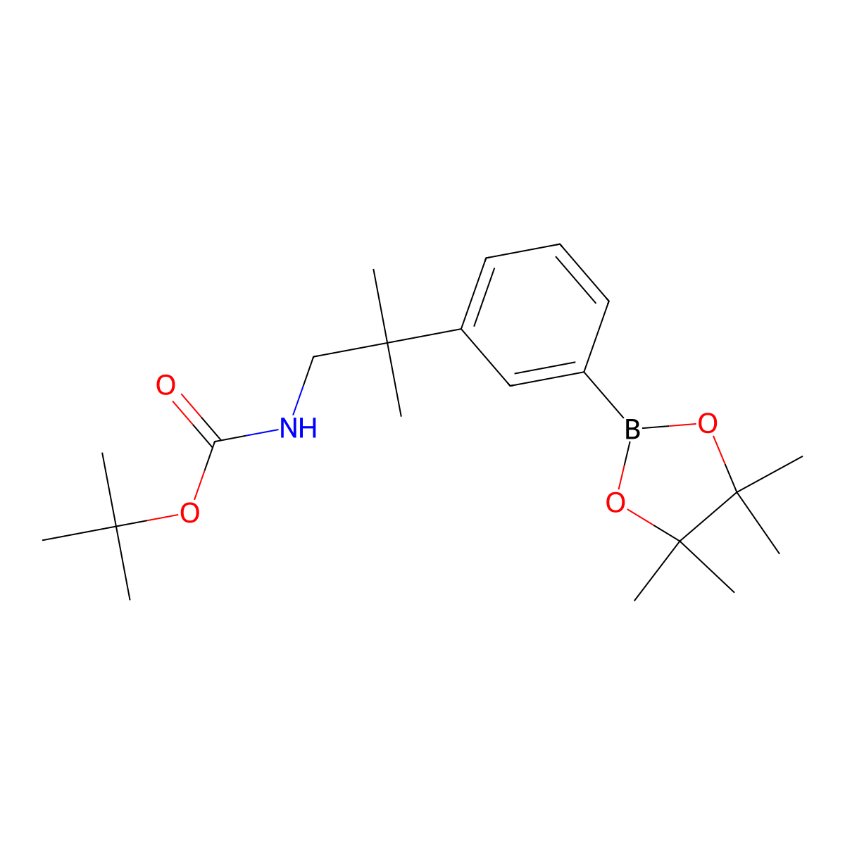 tert-Butyl (2-methyl-2-(3-(4,4,5,5-tetramethyl-1,3,2-dioxaborolan-2-yl)phenyl)propyl)carbamate molecular structure, CAS 2377607-72-0