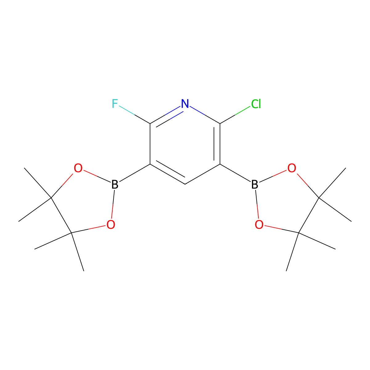 2-Chloro-6-fluoro-3,5-bis(4,4,5,5-tetramethyl-1,3,2-dioxaborolan-2-yl)pyridine molecular structure, CAS 2377607-78-6