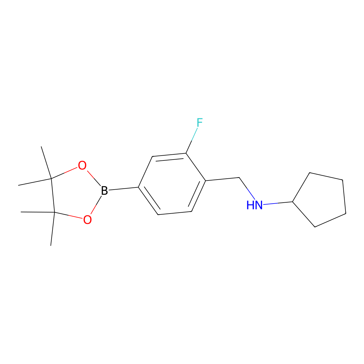 N-(2-Fluoro-4-(4,4,5,5-tetramethyl-1,3,2-dioxaborolan-2-yl)benzyl)cyclopentanamine molecular structure, CAS 2377608-05-2